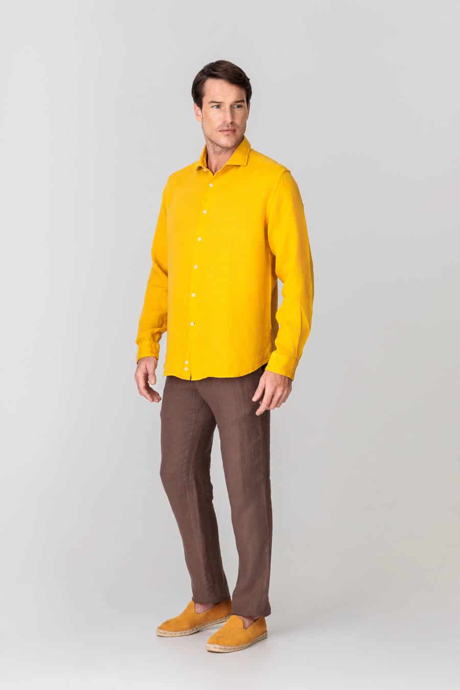 Men's linen shirt mustard - miniatura 2