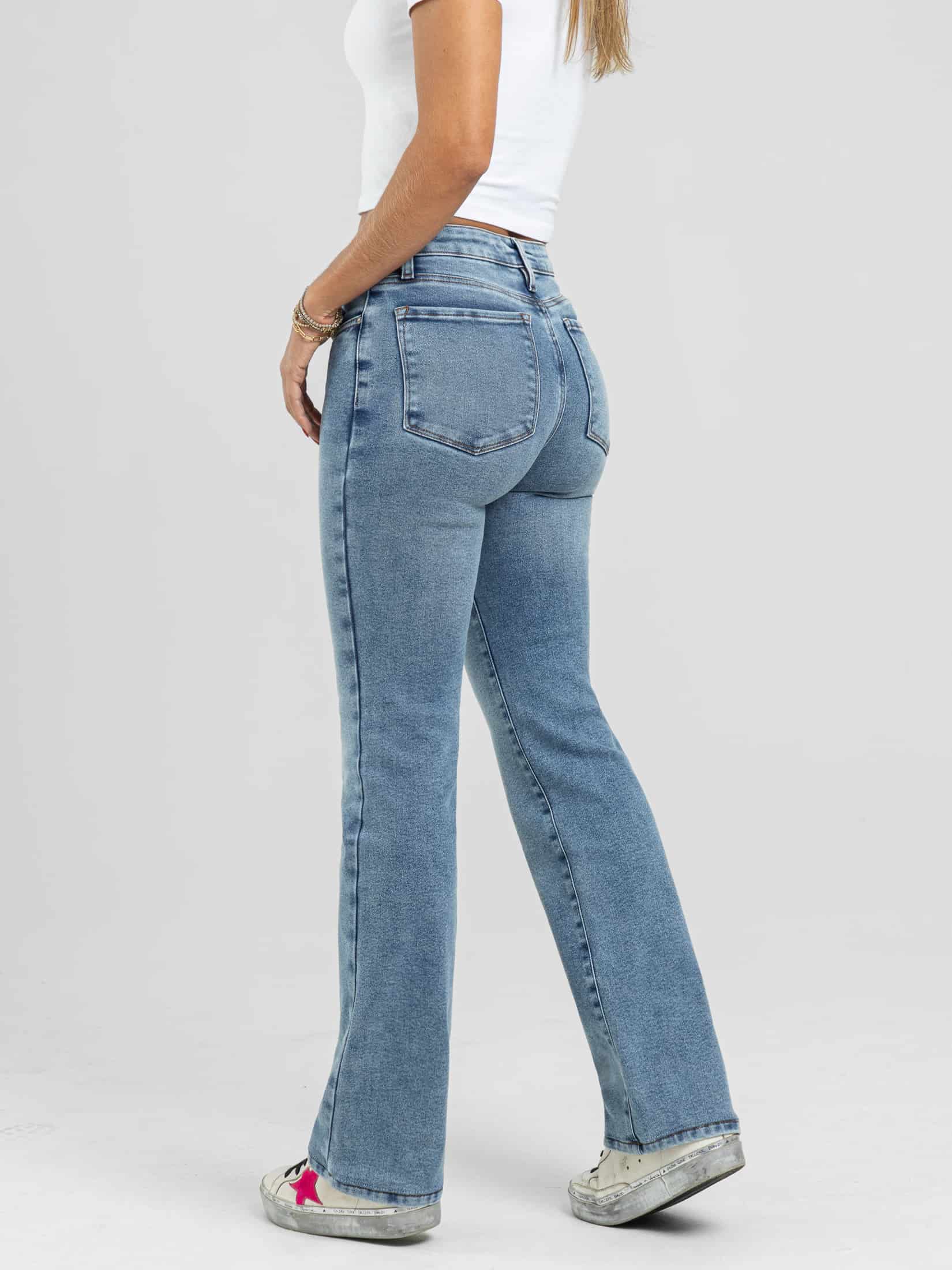 Ref: 066399 Jean straight leg, stretch, tiro alto, tono azul medio - miniatura 2