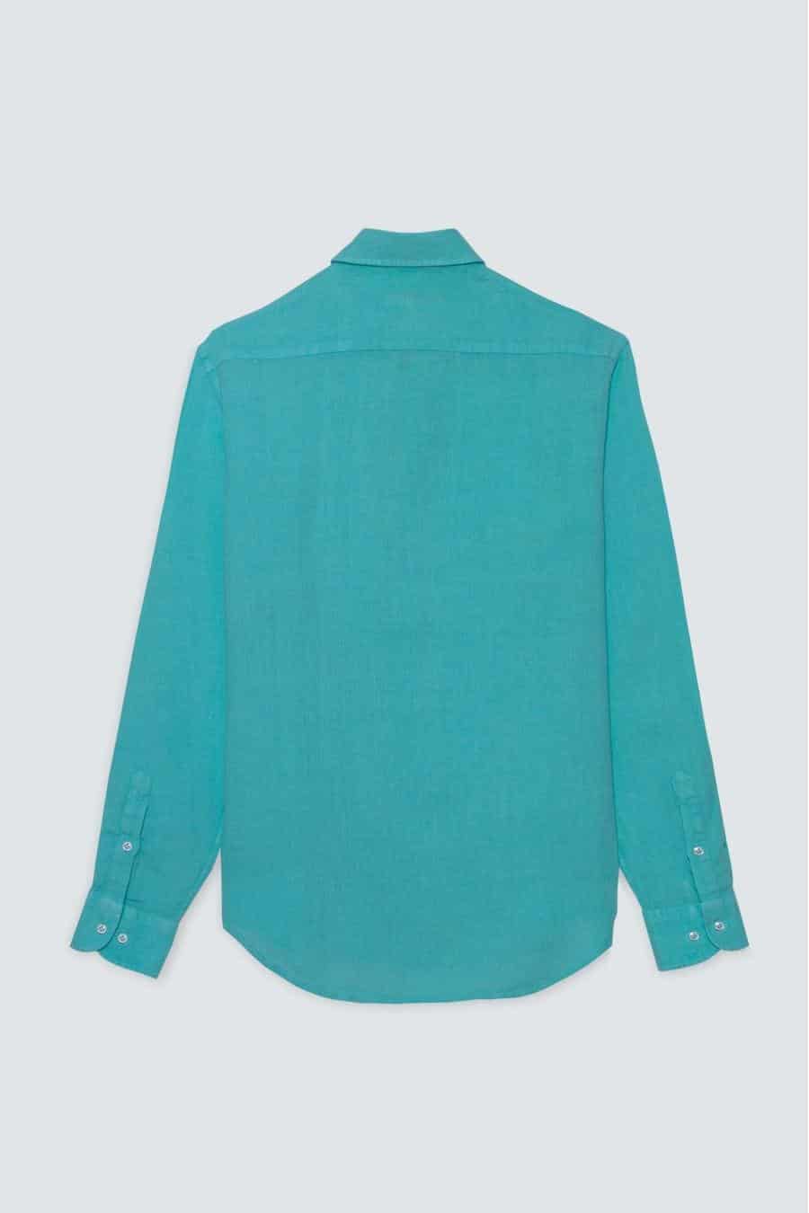 Men's linen shirt turquoise - miniatura 2