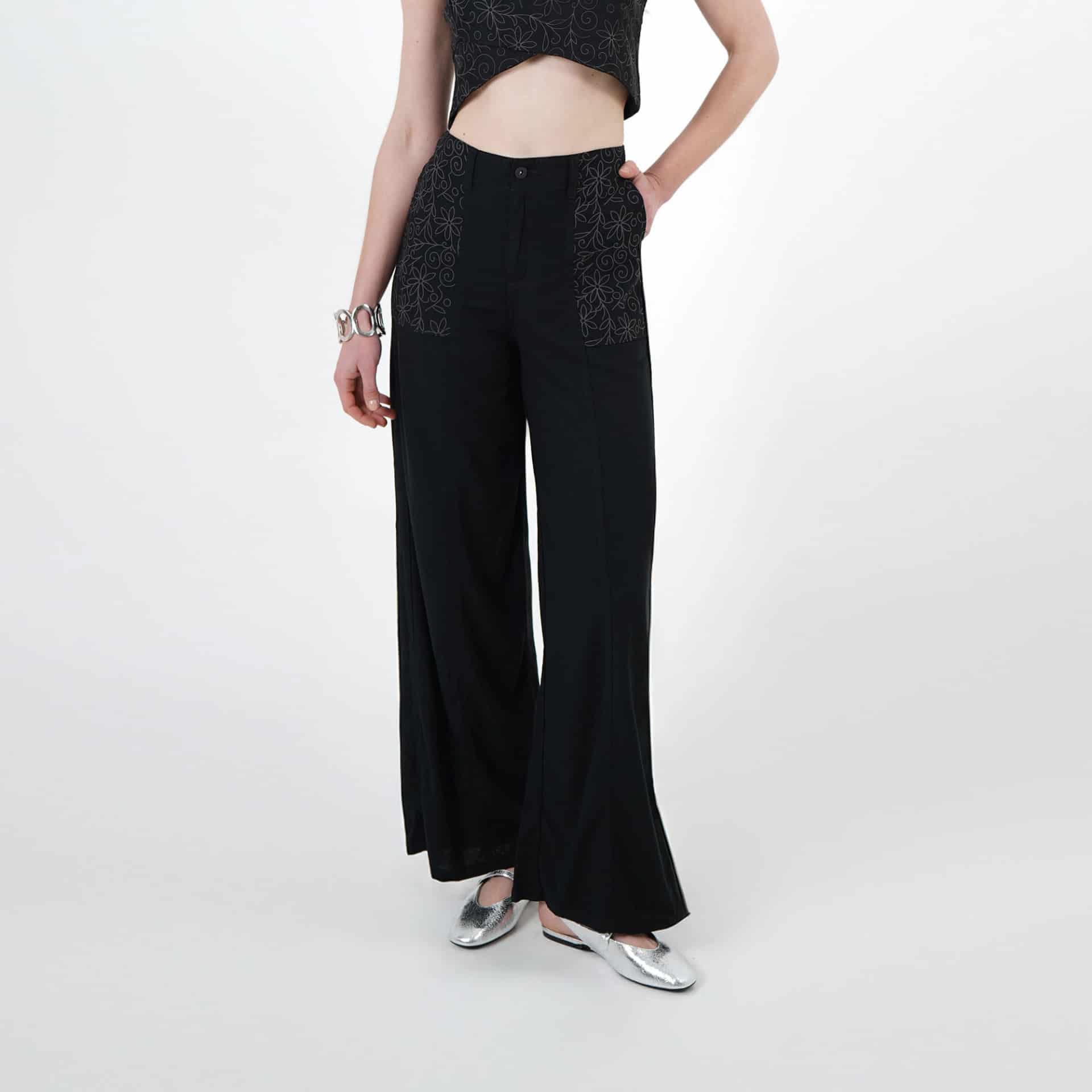 Pantalón ancho con grabado floral - miniatura 2