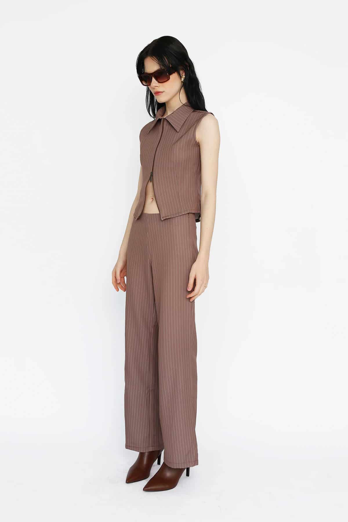 Zip Top in Brown Pinstripe - miniatura 2