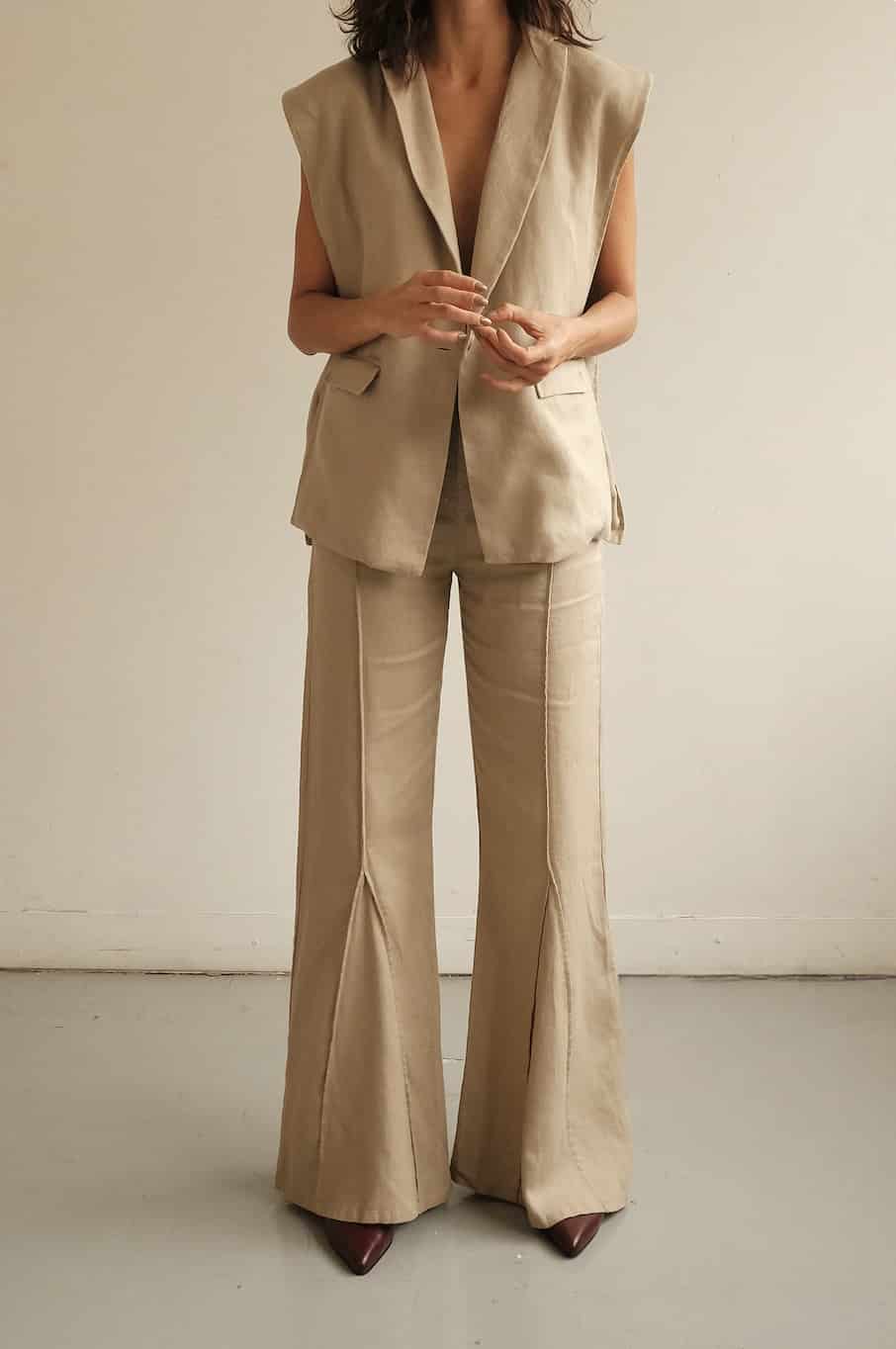 Blazer Vest Sera de lino | Mocca - miniatura 4