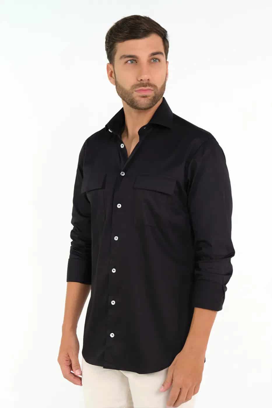 Camisa Slim Fit 100% Algodón Negro - miniatura 1