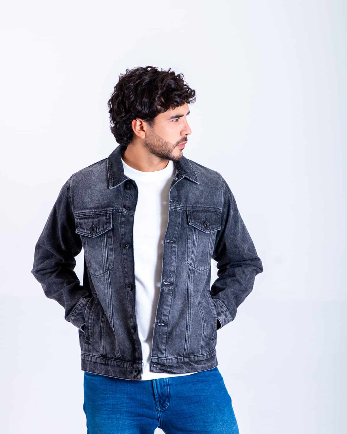 Chaqueta negra denim para hombre - miniatura 2