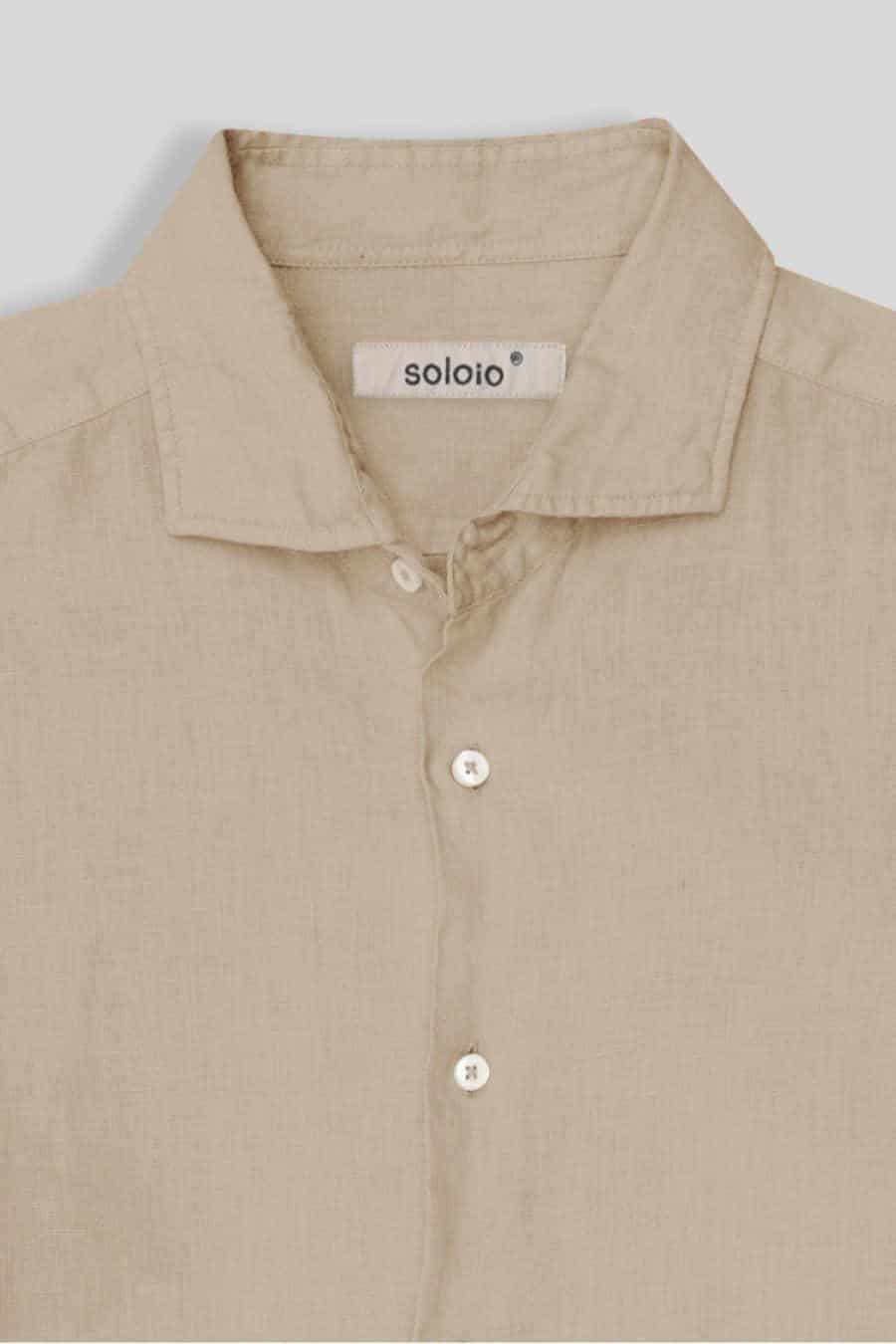Men's linen shirt beige basic - miniatura 7