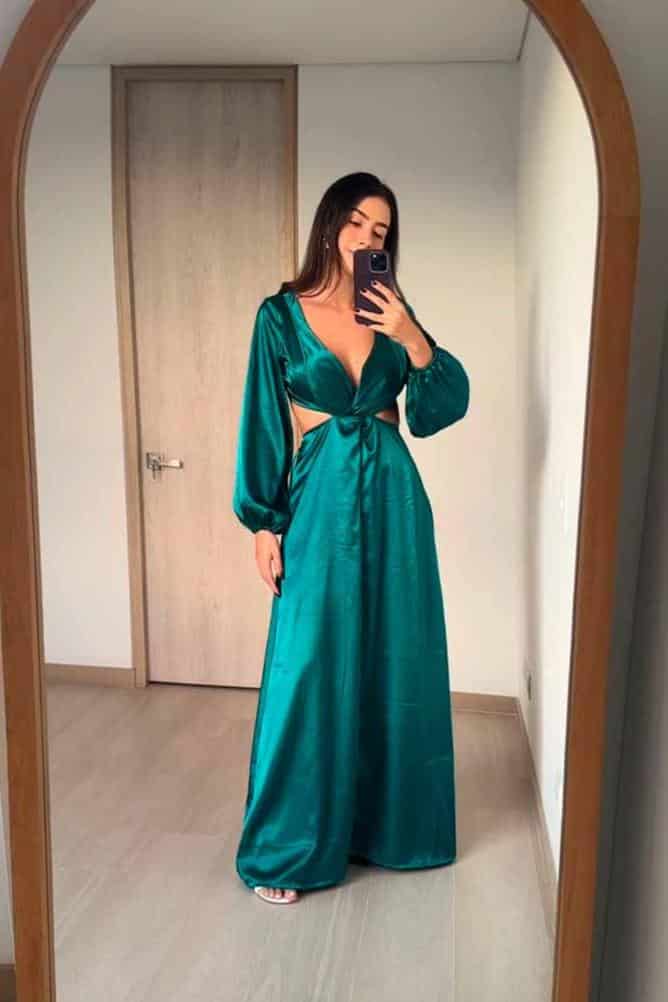 Vestido De Fiesta Manga larga y Falda Tipo A - miniatura 2