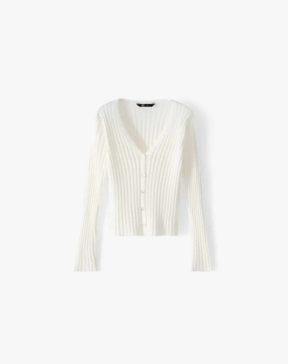 Suéter slim rib blanco mujer - miniatura 1