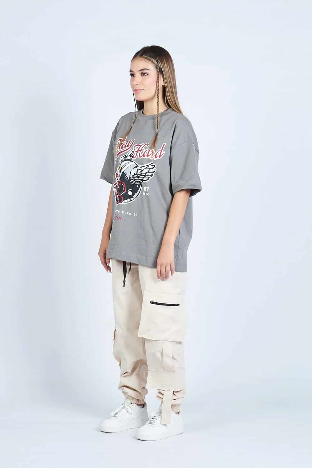 Camiseta oversize PLAY HARD GRIS | DROP 03 | - miniatura 2