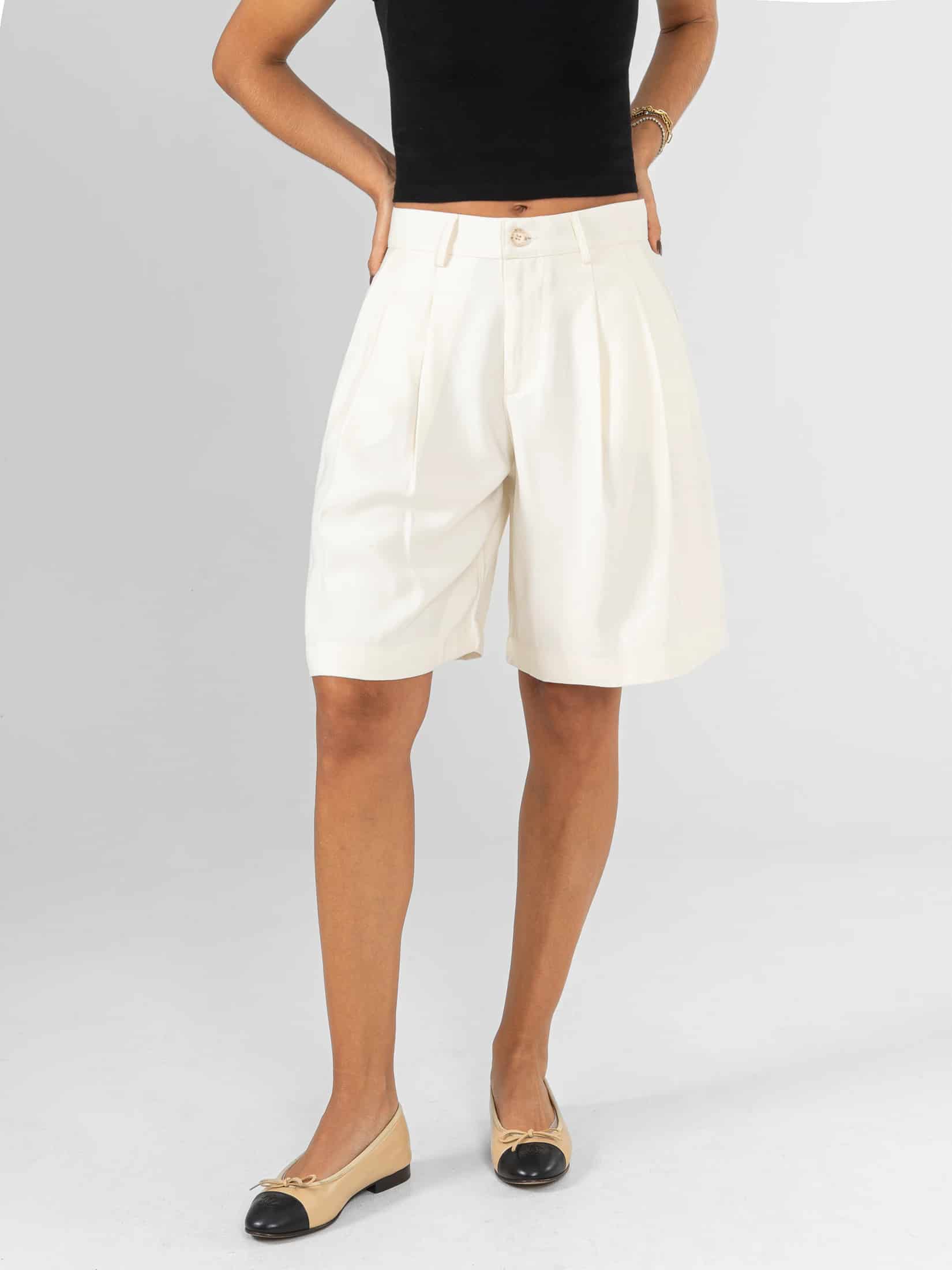 Ref: 0620457 Bermuda, prenses, tejido plano liviano, tiro alto, tono ivory. - miniatura 1