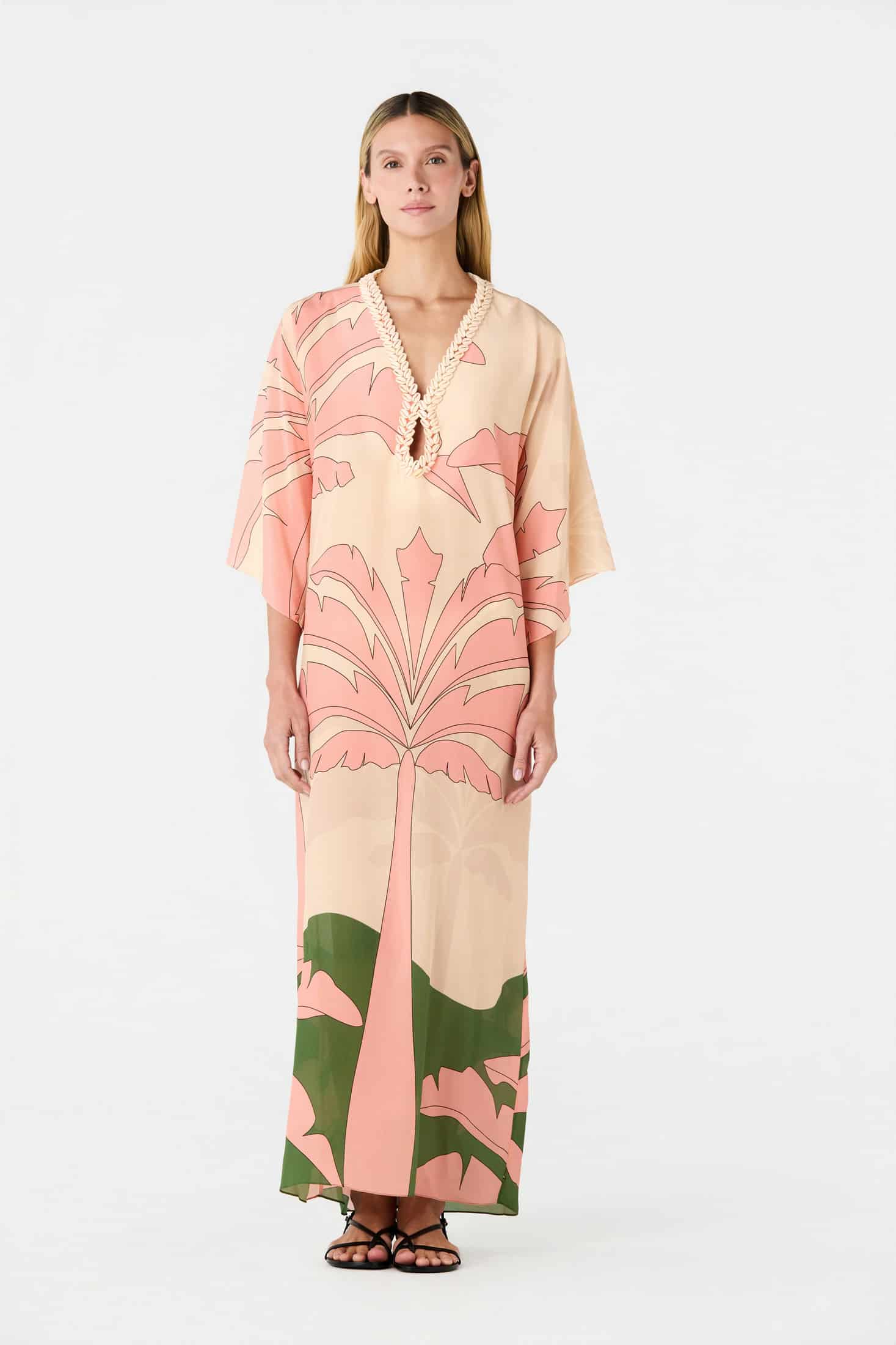 Andina Hand-Embroidered Crepe Tunic / Peach Palms - miniatura 2