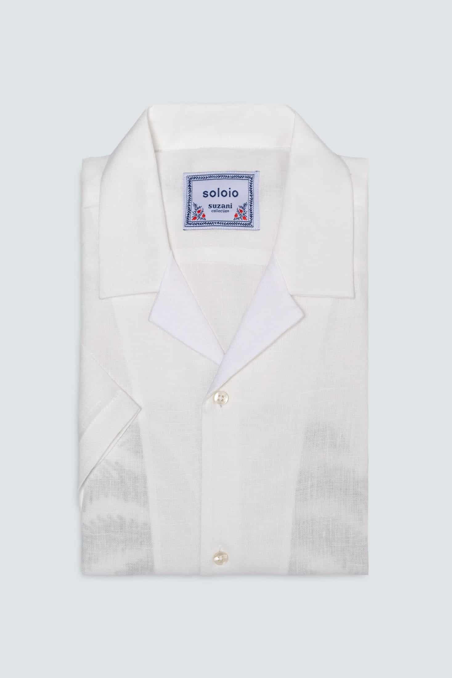 Men's linen shirt white tambour - miniatura 5