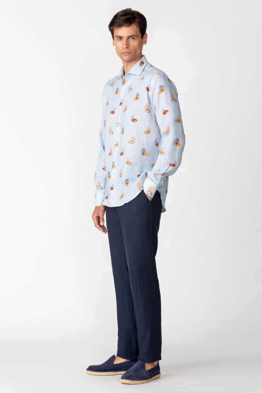Men's linen shirt white grampus - miniatura 1