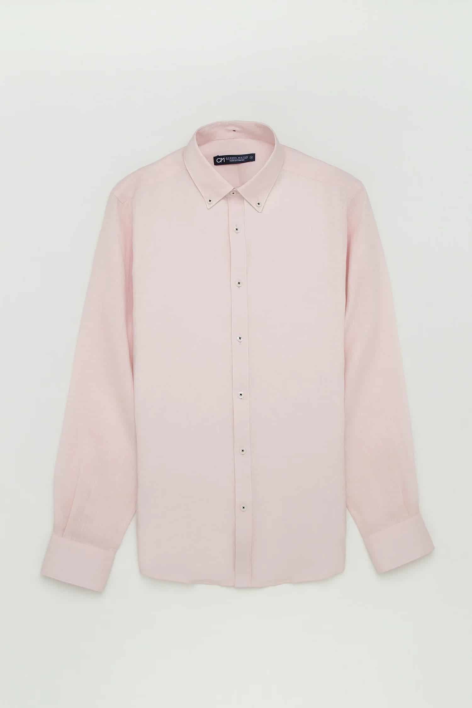Camisa Button Down Lino Rosa Bebé - miniatura 1