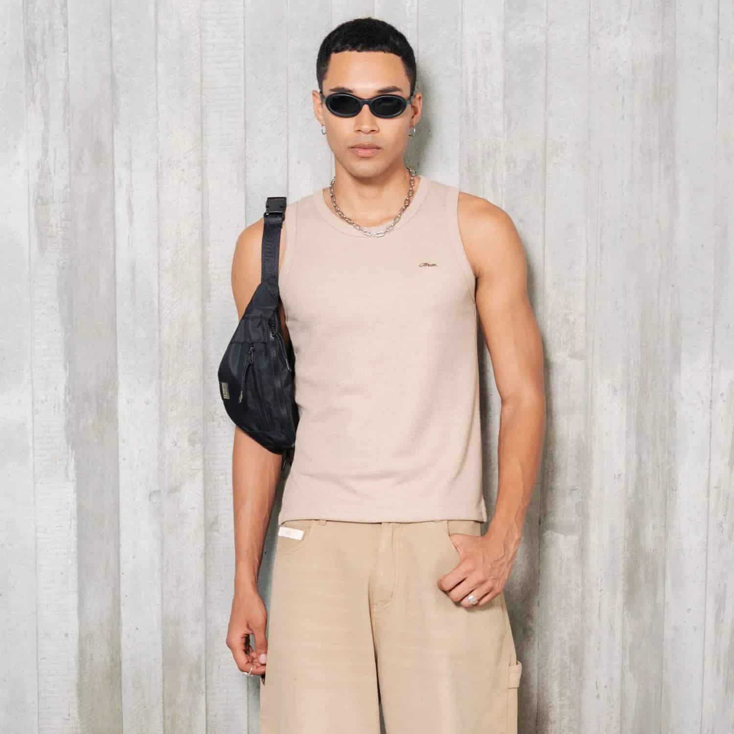 Textured Sleeveless T-Shirt - Sand - miniatura 10