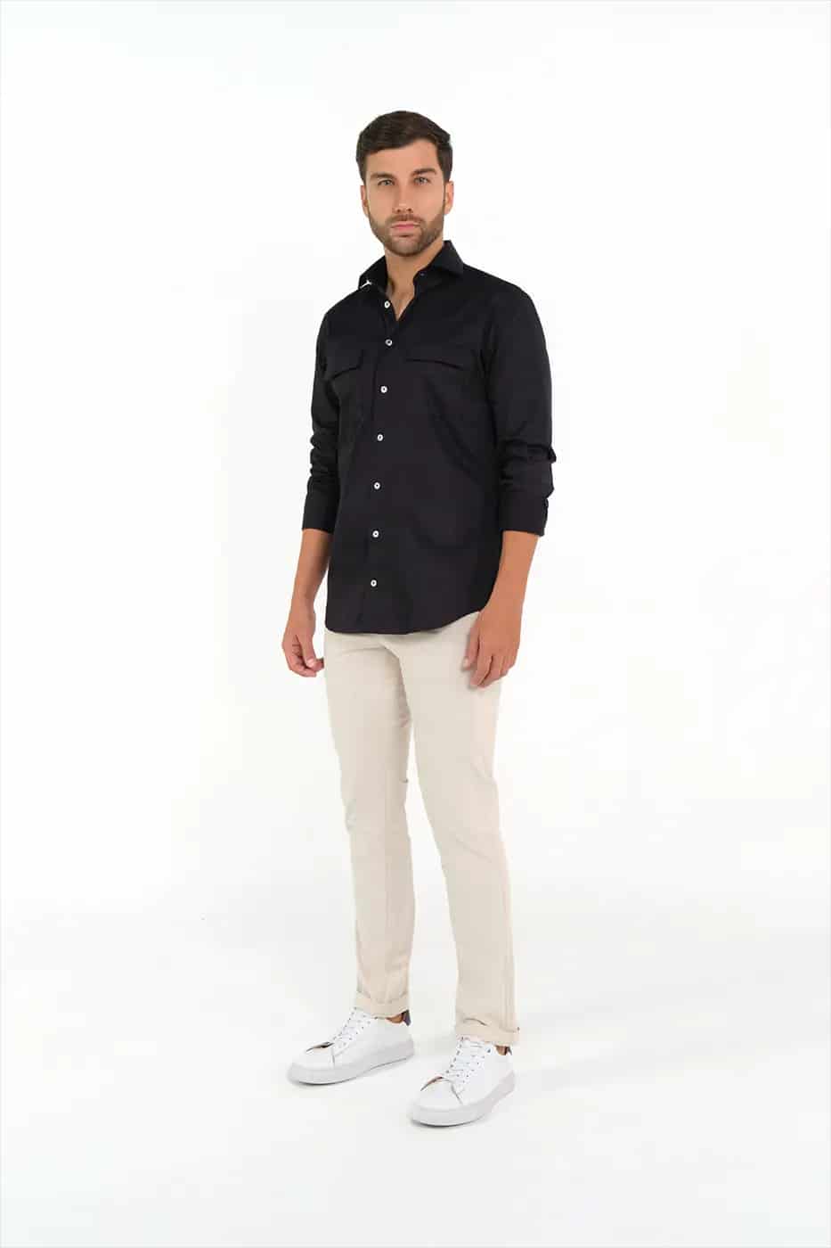 Camisa Slim Fit 100% Algodón Negro - miniatura 3