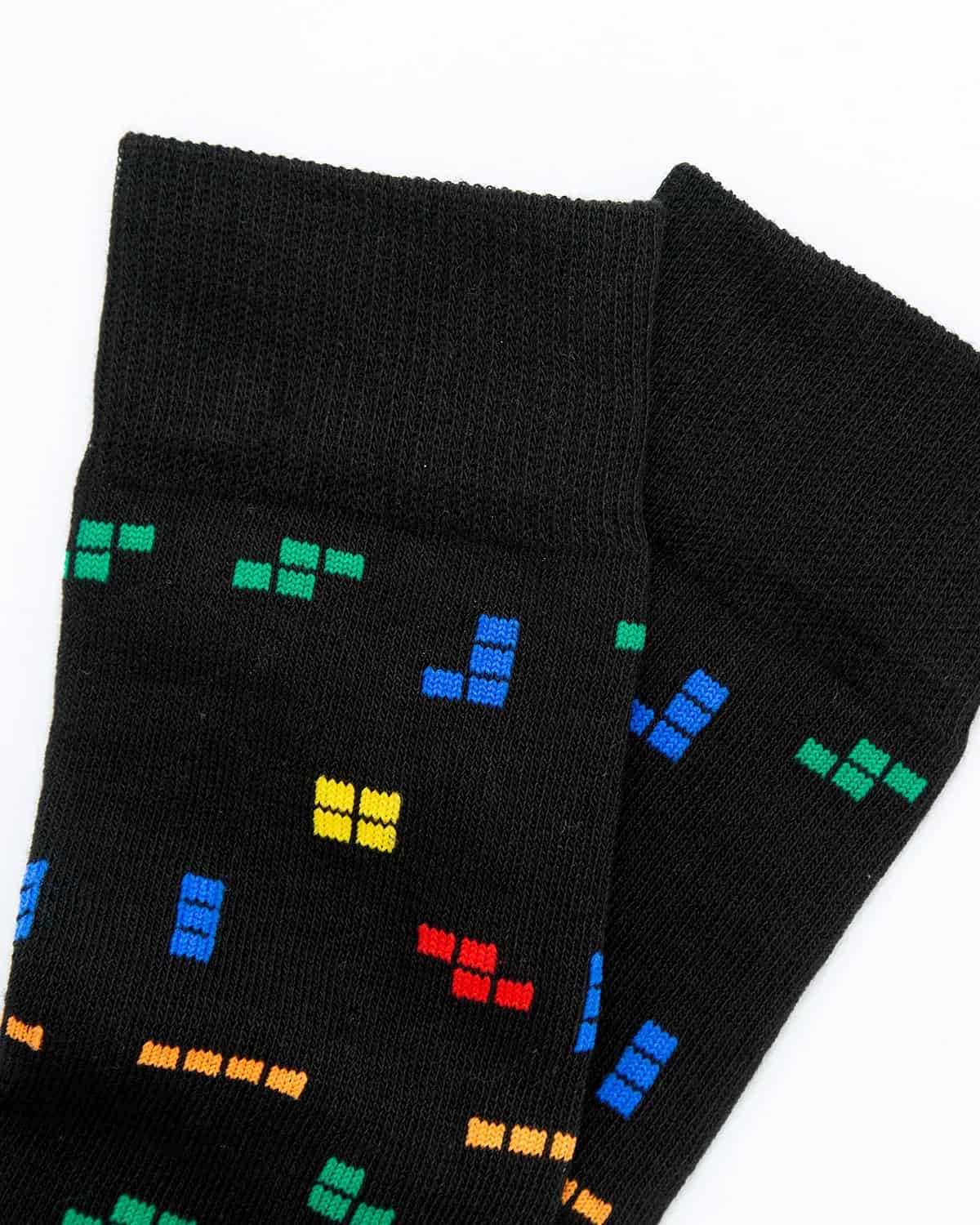Medias Algodón Estampado Tetris - Fondo Negro - miniatura 4