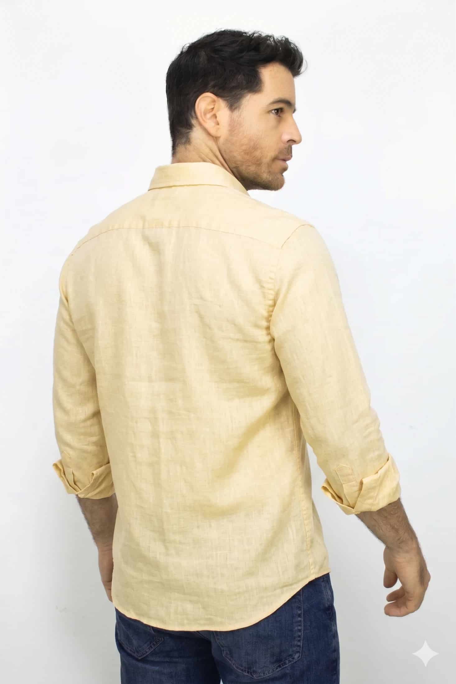 Camisa Lino Manga Larga Para Hombre - miniatura 2