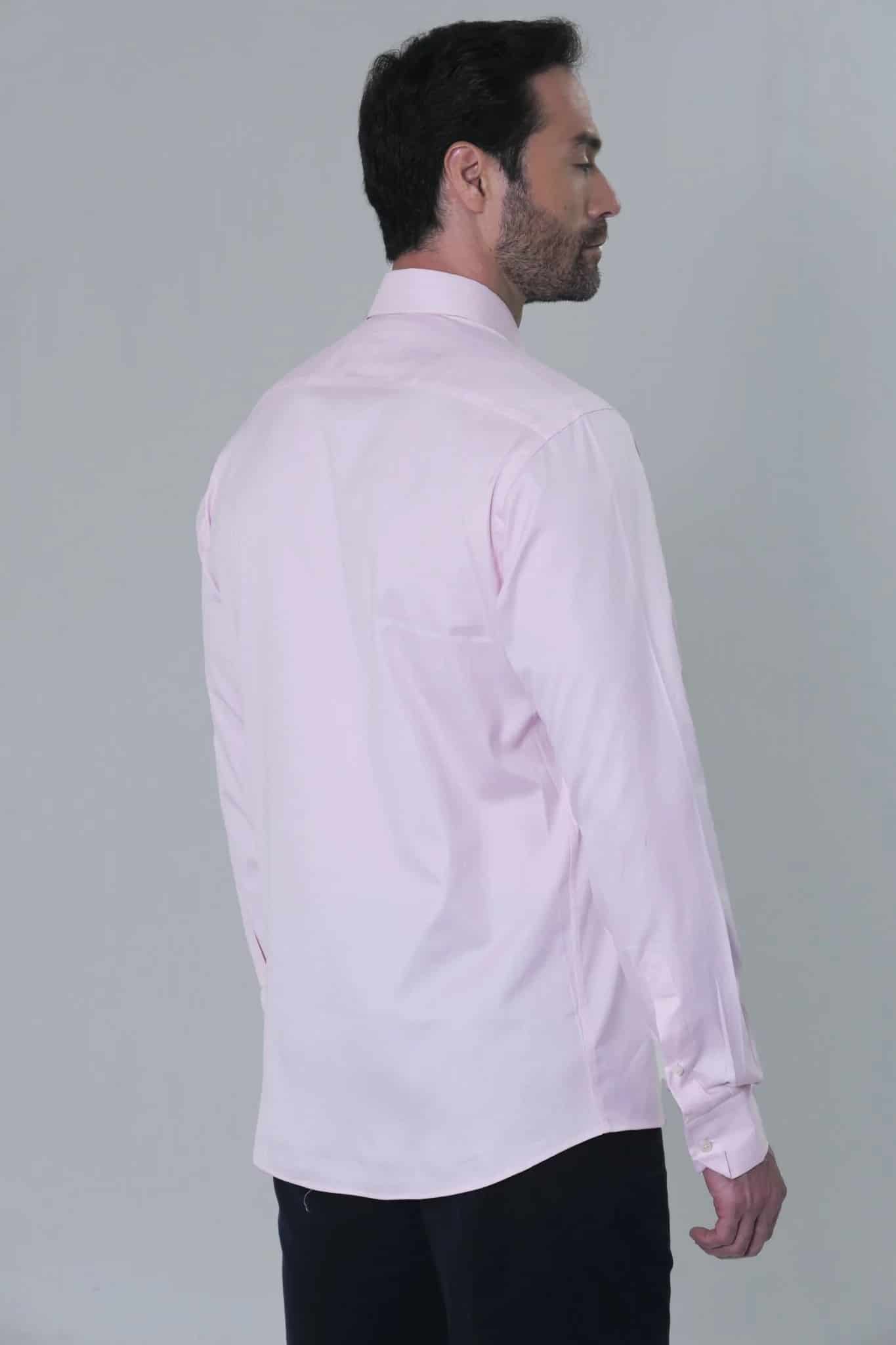 Camisa Algodón Manga Larga Napolitano Hombre Rosado Prive - miniatura 3