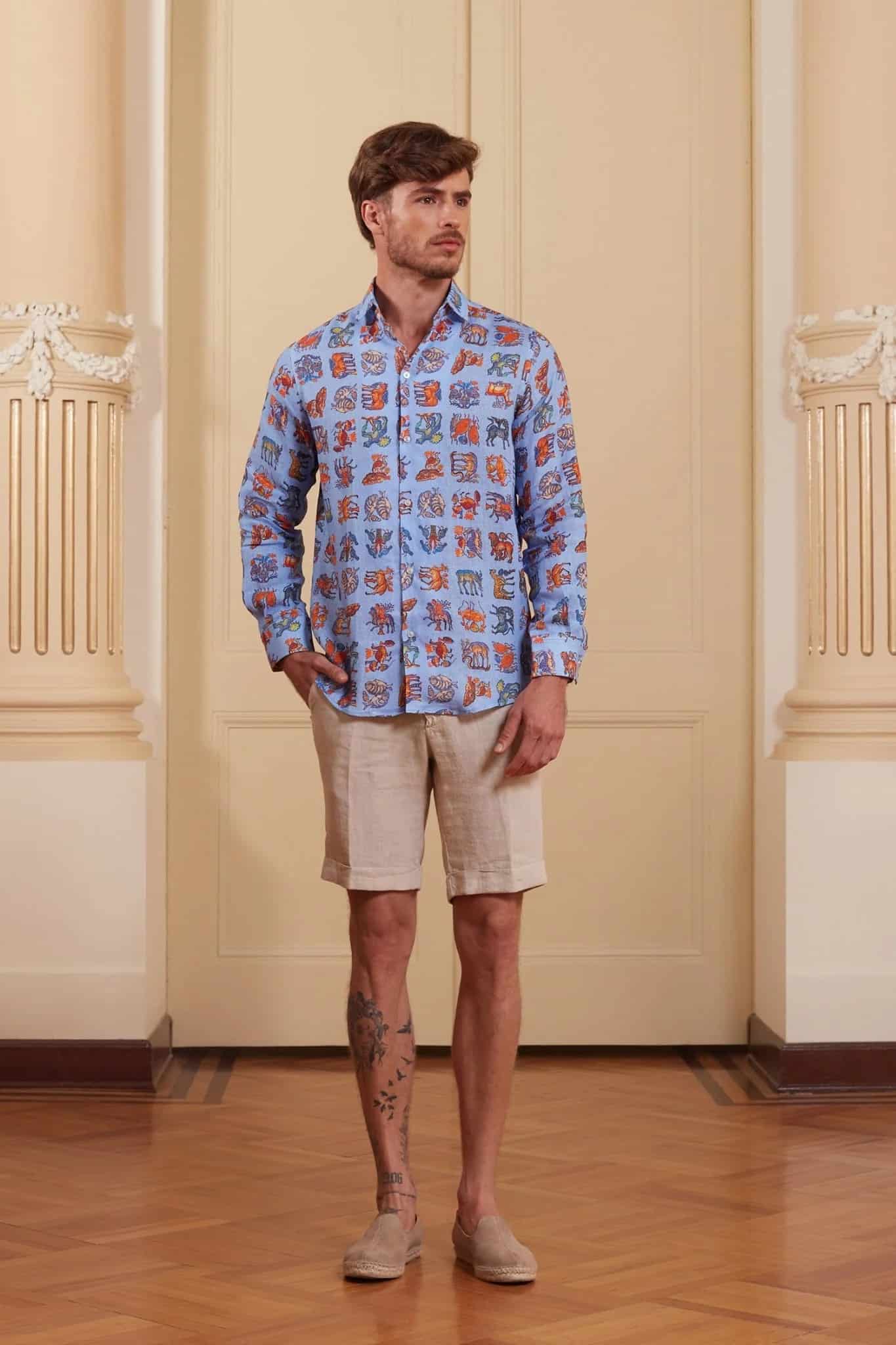 Men's justiniano linen shirt sky blue - miniatura 8