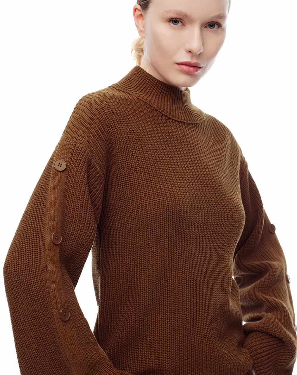 Suéter regular tejido algodón caramelo mujer - miniatura 1