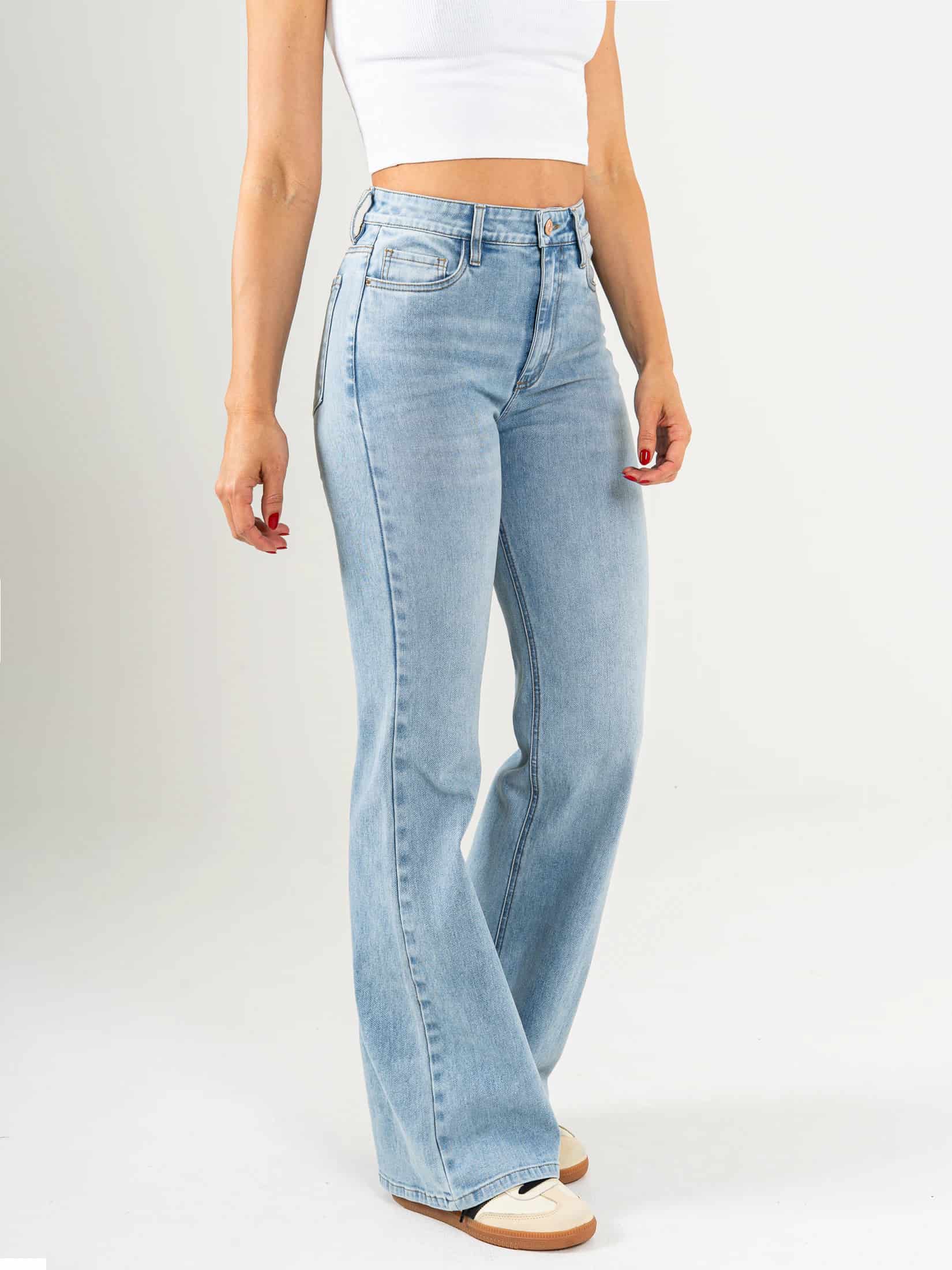 Ref: 065784 Jean flare stretch, bota ancha, tiro alto, tono azul claro. - miniatura 3