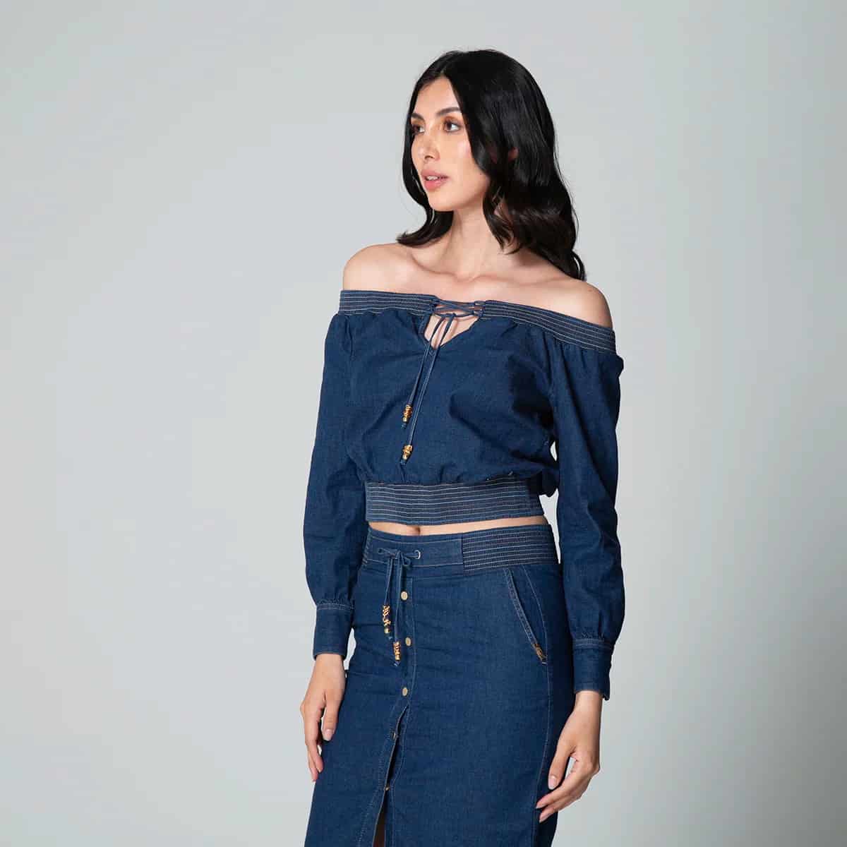 Blusa Denim Escote Bandeja Branigan - miniatura 2