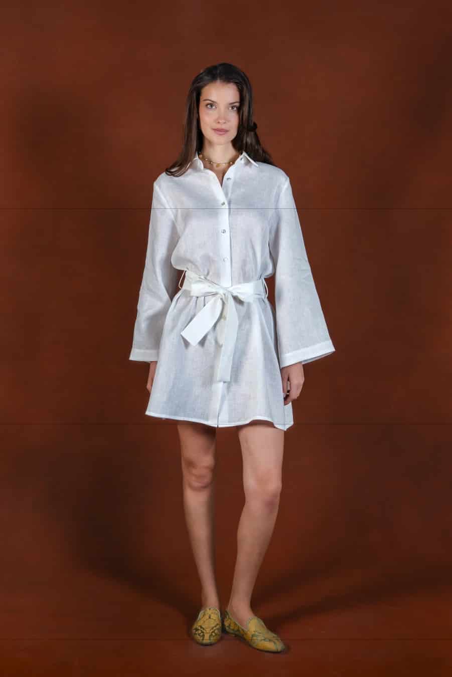 Women's Magnalia linen shirt dress white - miniatura 3