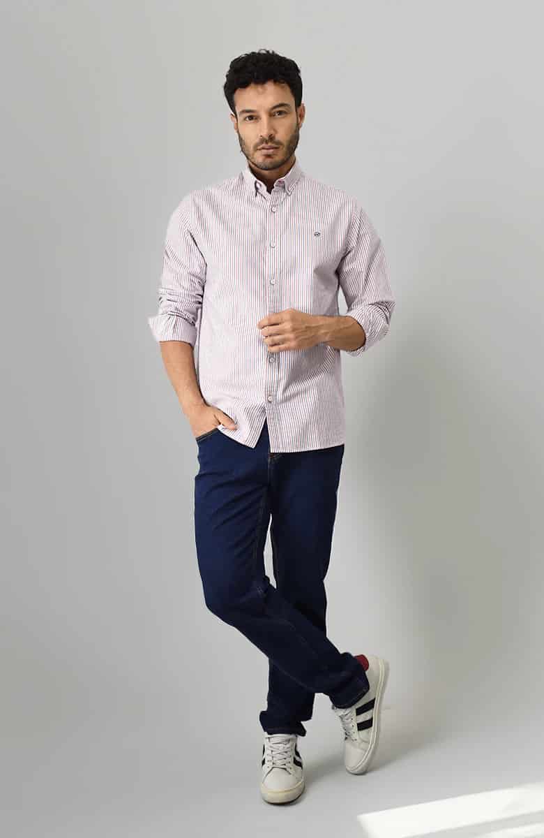 Camisa manga larga a rayas Azul-Roja Para Hombre - miniatura 2