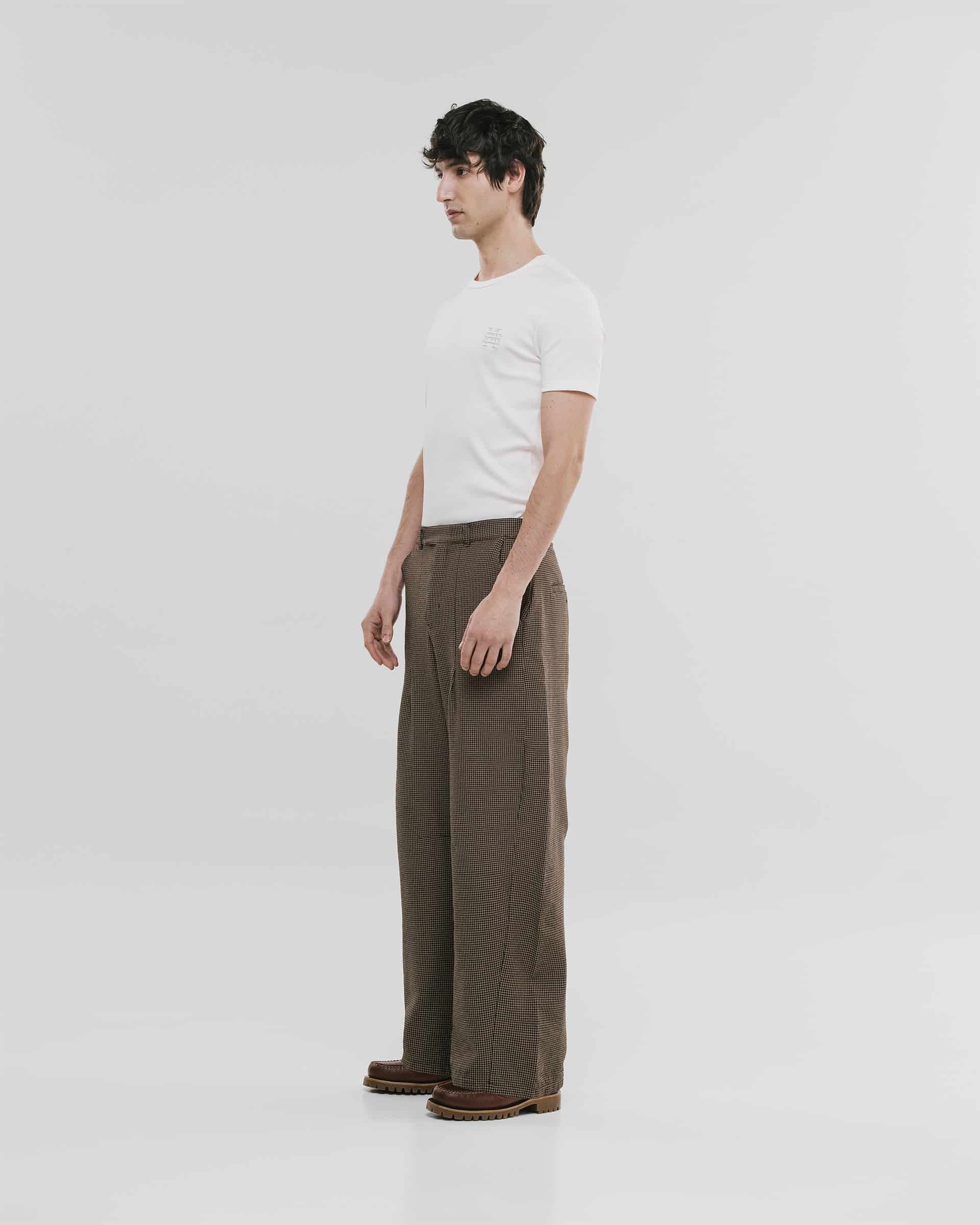 Barrel Fit Houndstooth Trousers - Café - miniatura 3