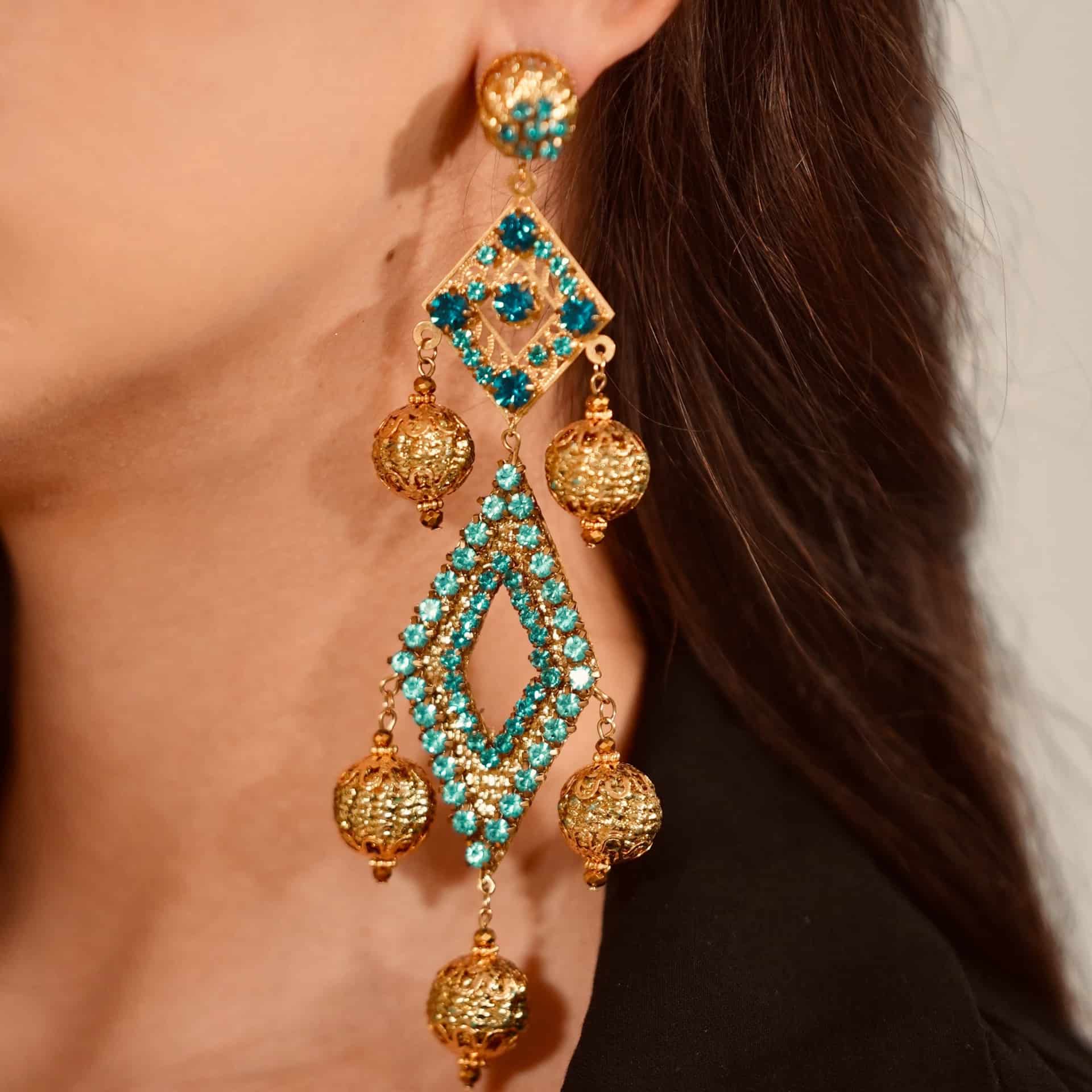 Turquoise & Gold Diamond Earrings - miniatura 2