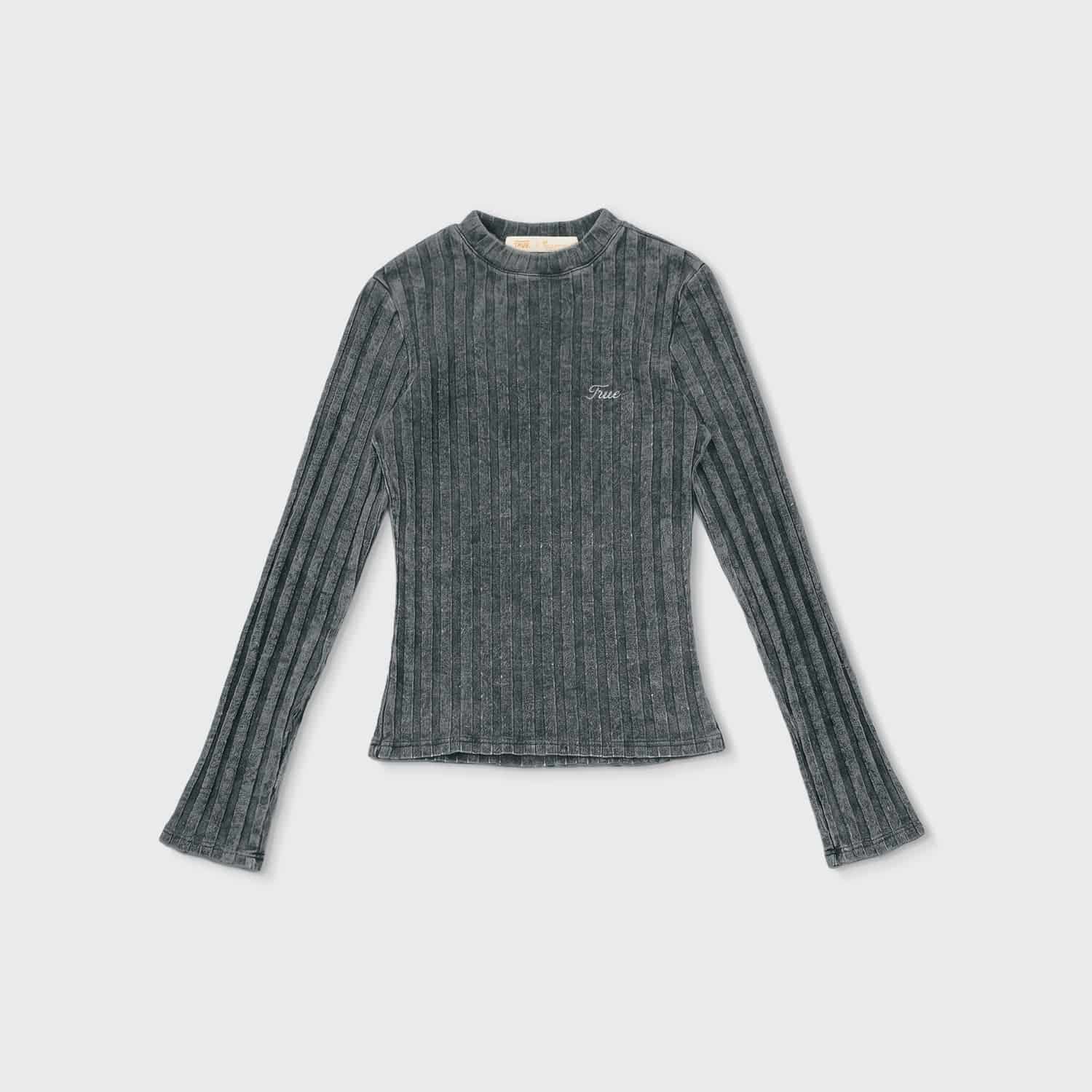 Slim Ribbed Long Sleeve - Washed Black - miniatura 1