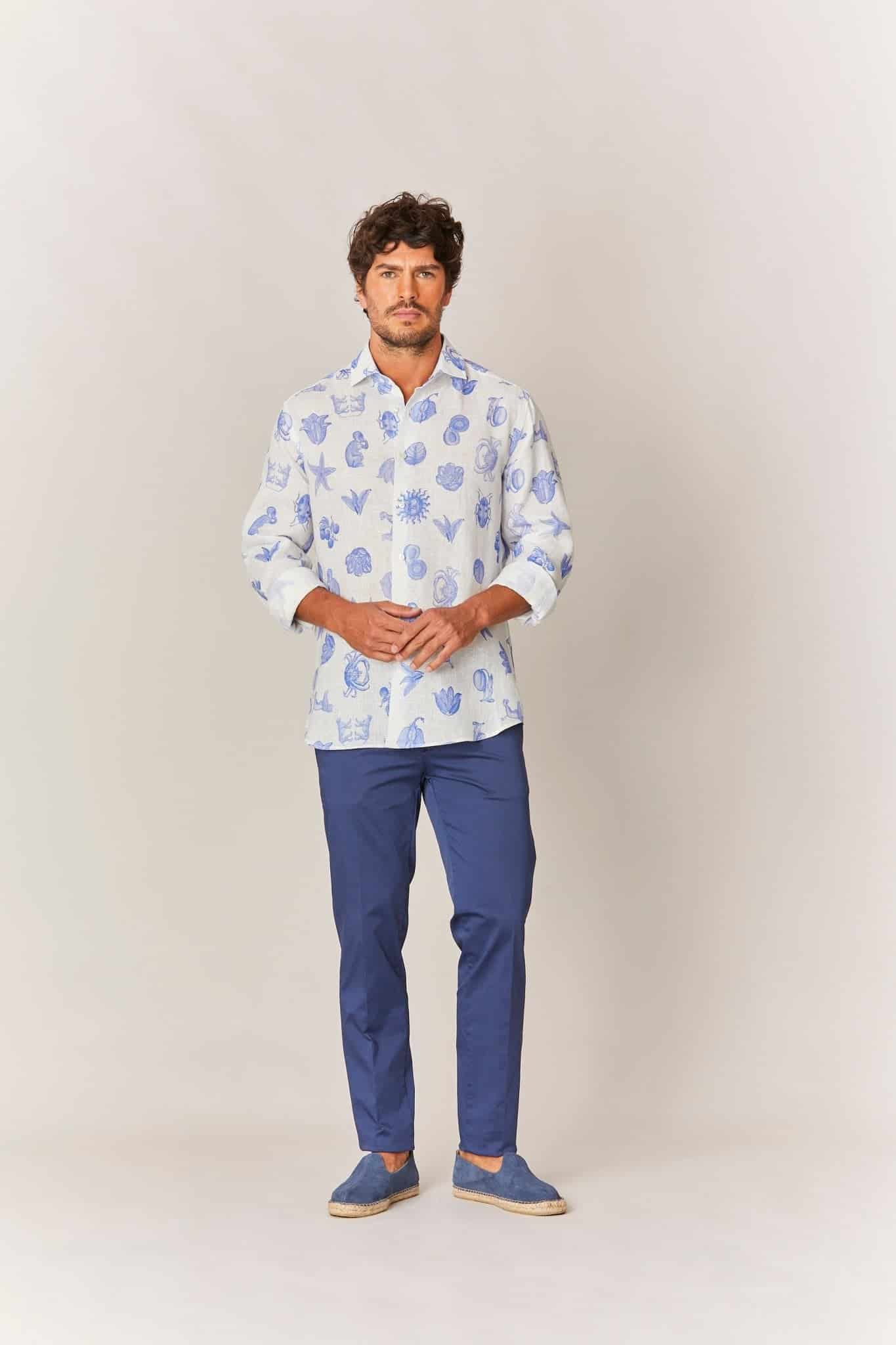 Men's linen shirt white mezzotinta - miniatura 2