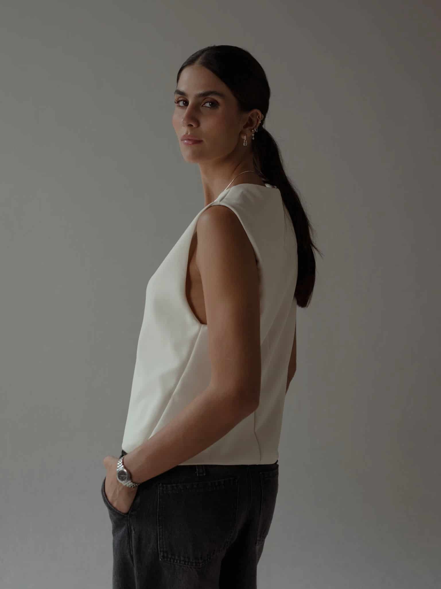 ONE BUTTON LONG VEST - SOFT WHITE - miniatura 9
