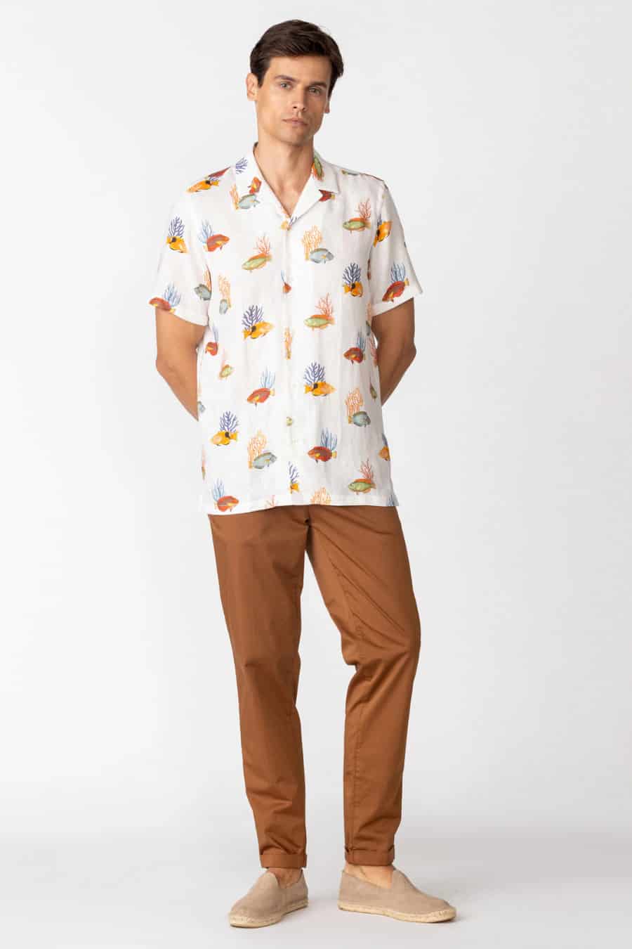 Men's linen shirt white polynesia - miniatura 3