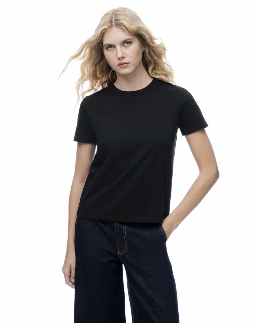 Camiseta manga corta regular negra mujer - miniatura 4