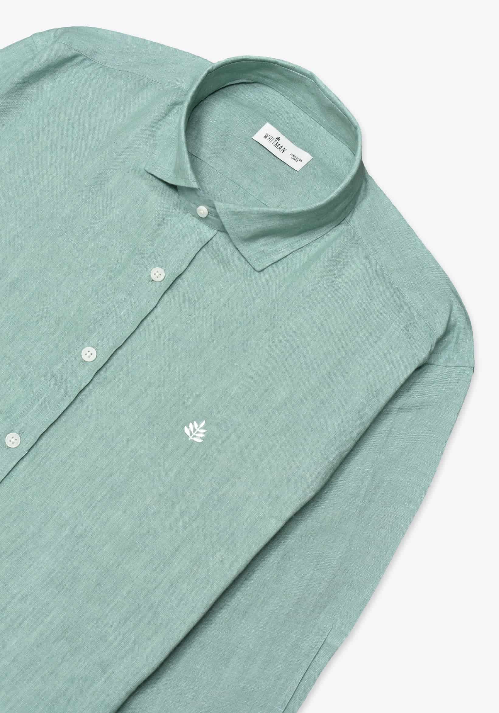 Camisa Lino Cuello Francés Verde Medio L-Bla - miniatura 3