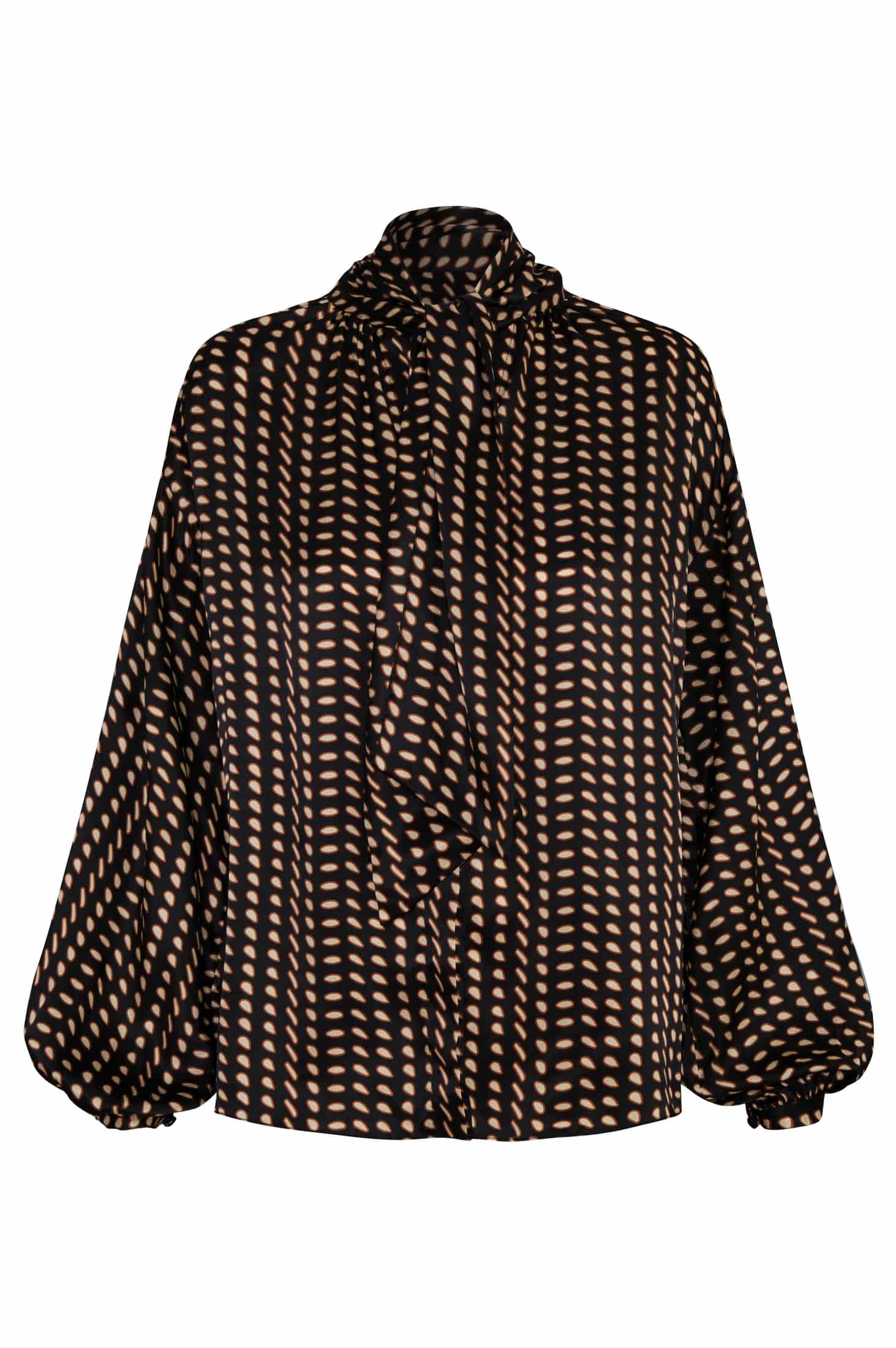 Simonetta Satin Silk Shirt / Black & Ivory Seeds - miniatura 1