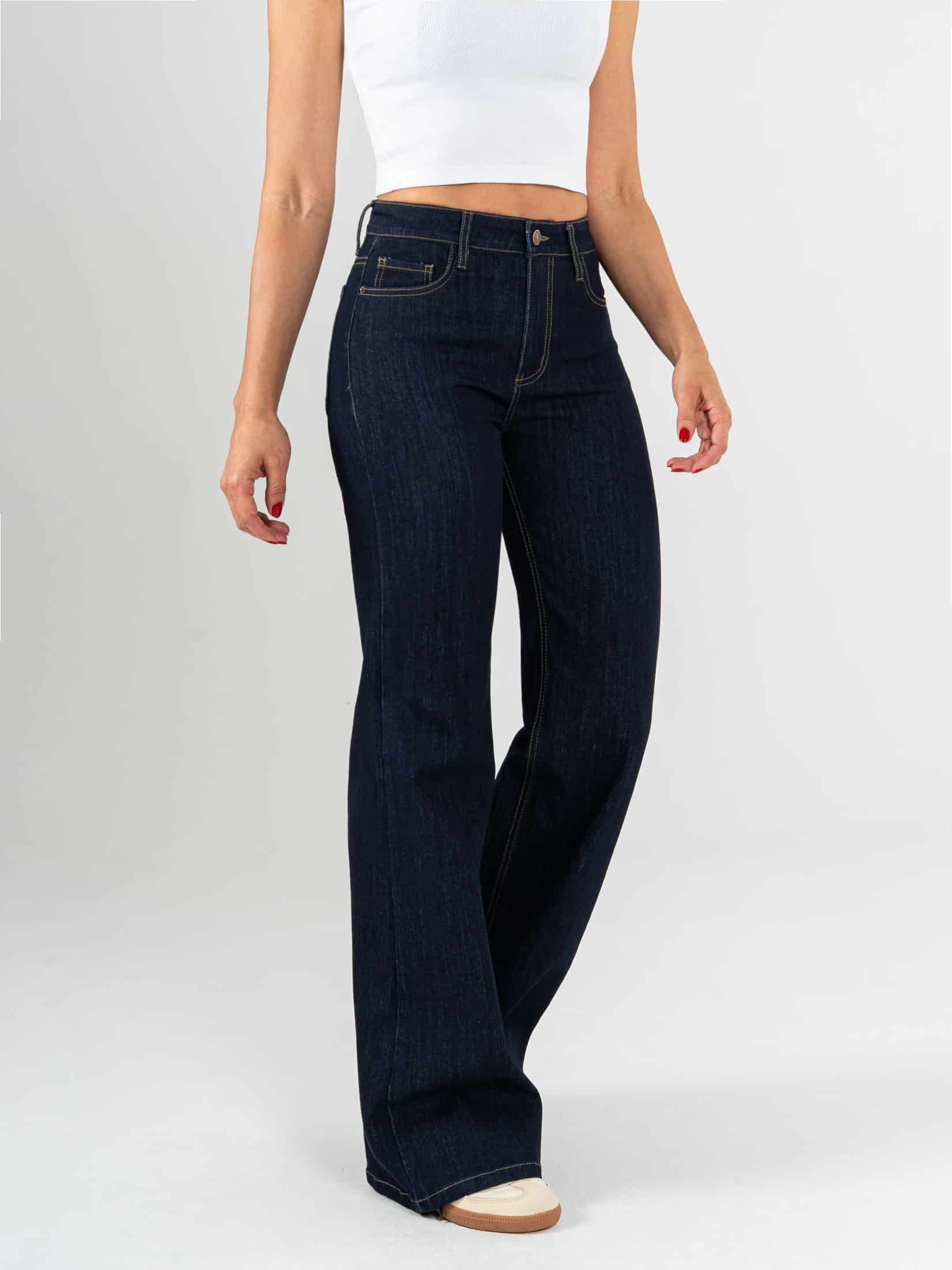 Ref: 065687 Jean flare stretch, bota ancha, tiro alto, tono azul oscuro. - miniatura 3