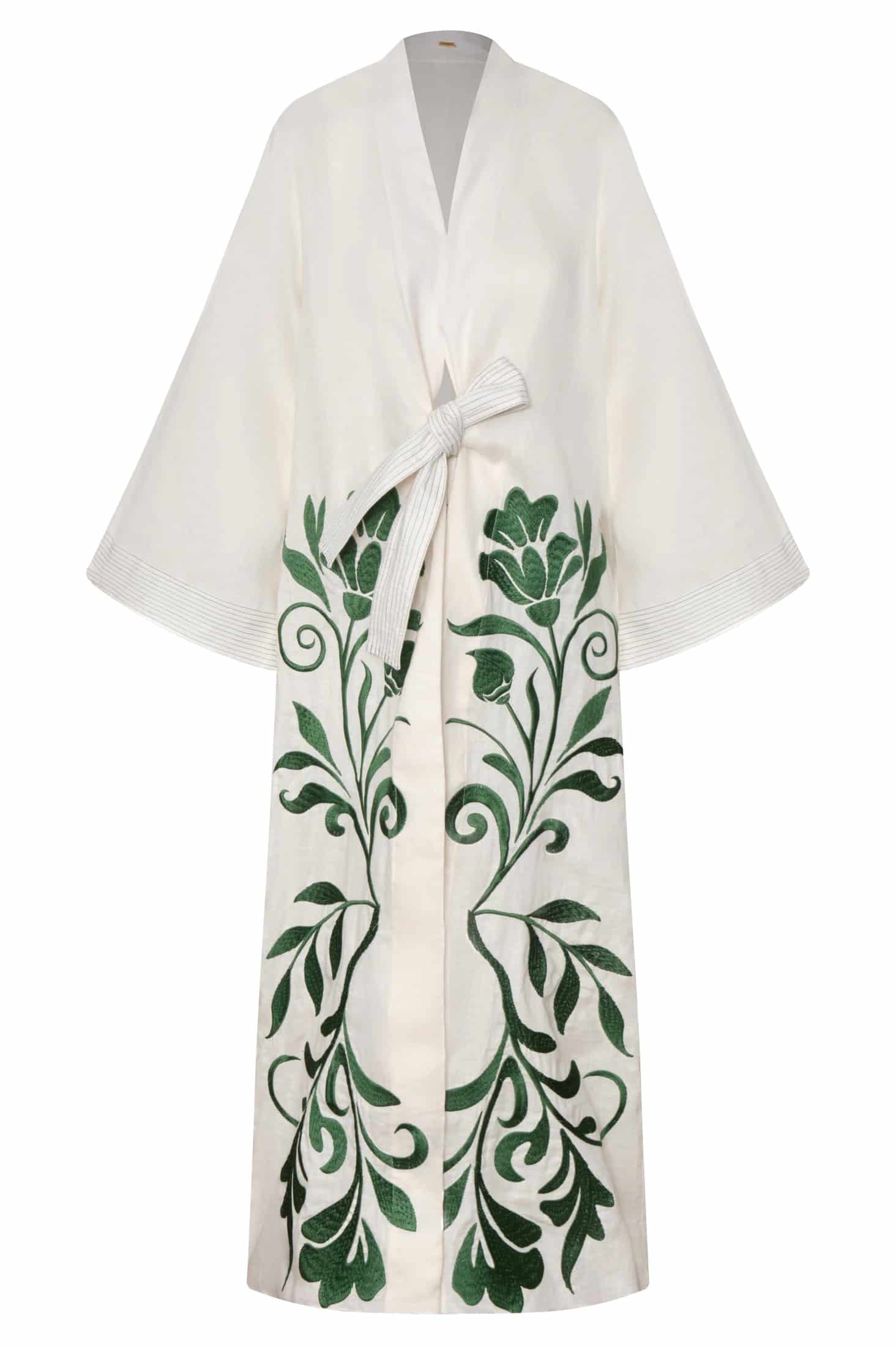 Rafaela Embroidered Kaftan / Ivory Green Buganvilias - miniatura 1
