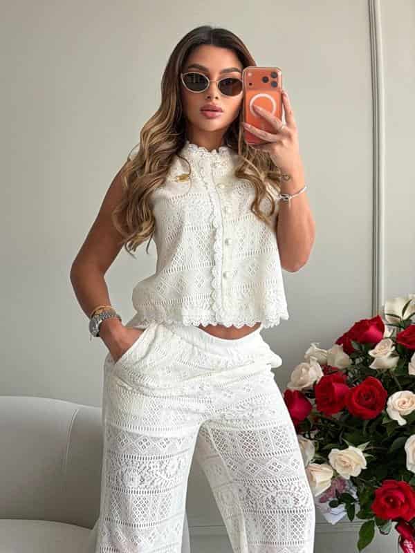 CONJUNTO CELINE BLANCO EN OJALILLO - miniatura 1