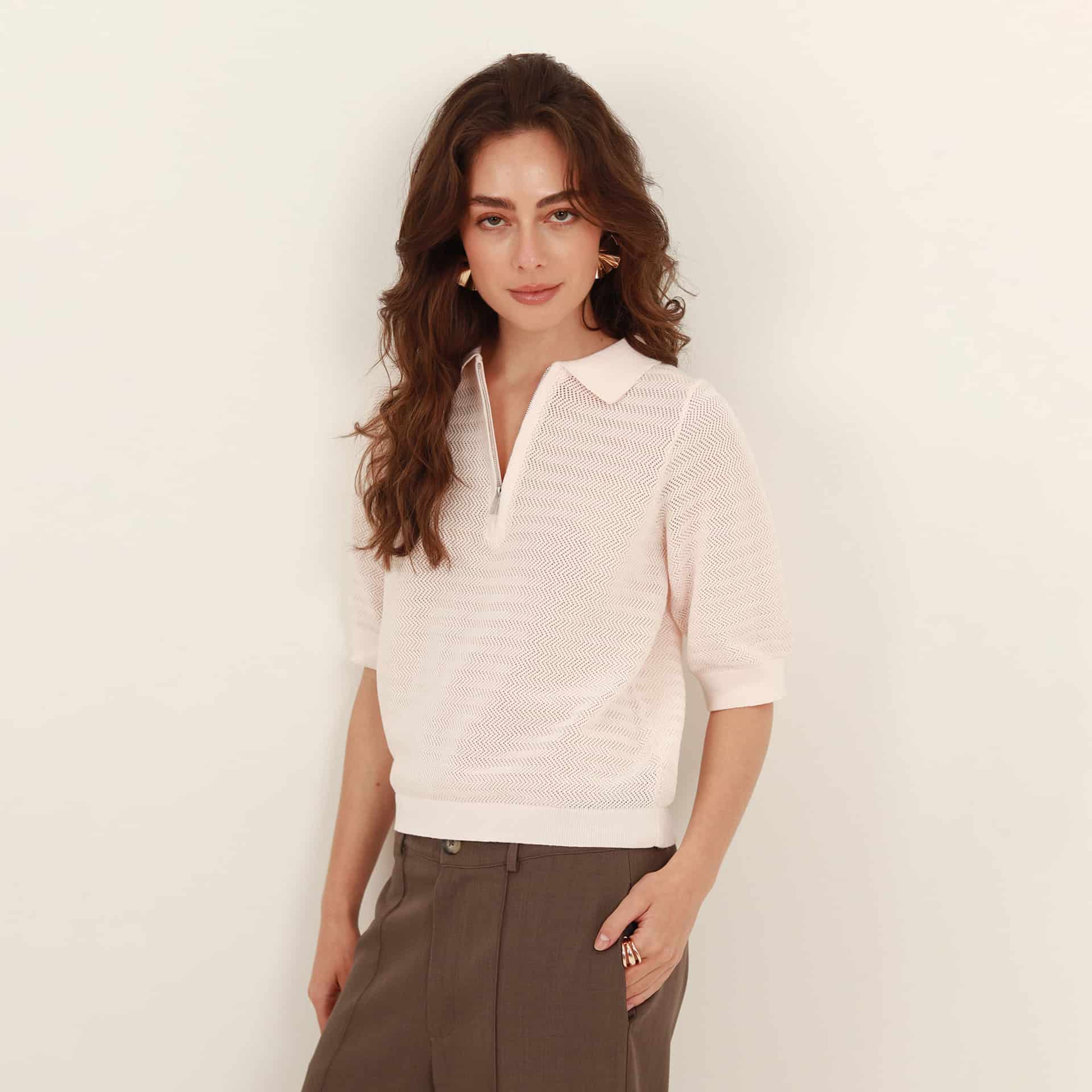 Sweater cuello polo manga corta con textura - miniatura 4