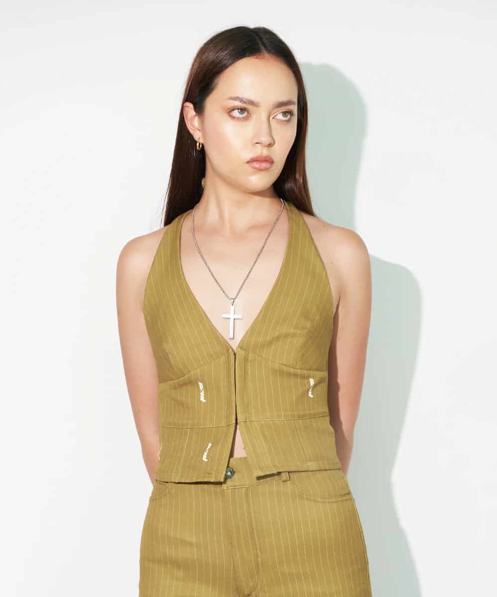 Halter Vest In Green Pinstripe - miniatura 1