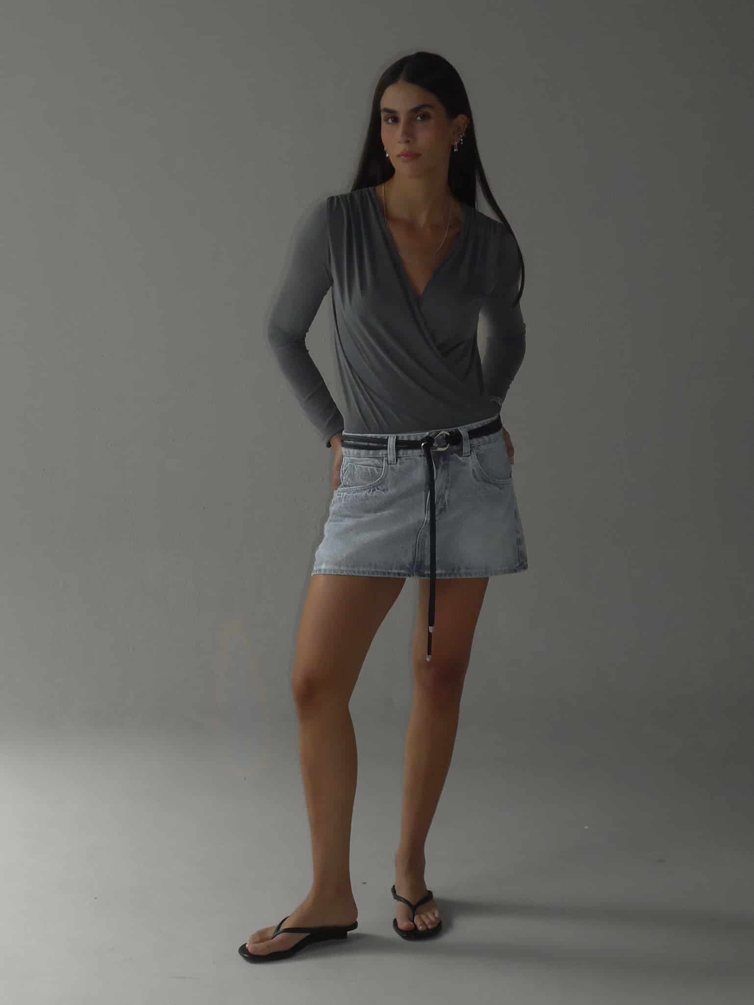 LONG SLEEVE FLOWY BODY - DARK GRAY - miniatura 8