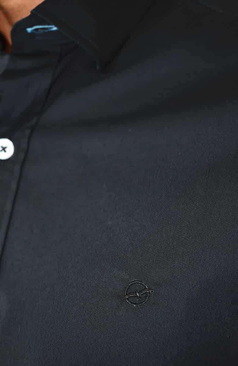 Camisa Popelina Manga larga Negra Para Hombre - miniatura 2
