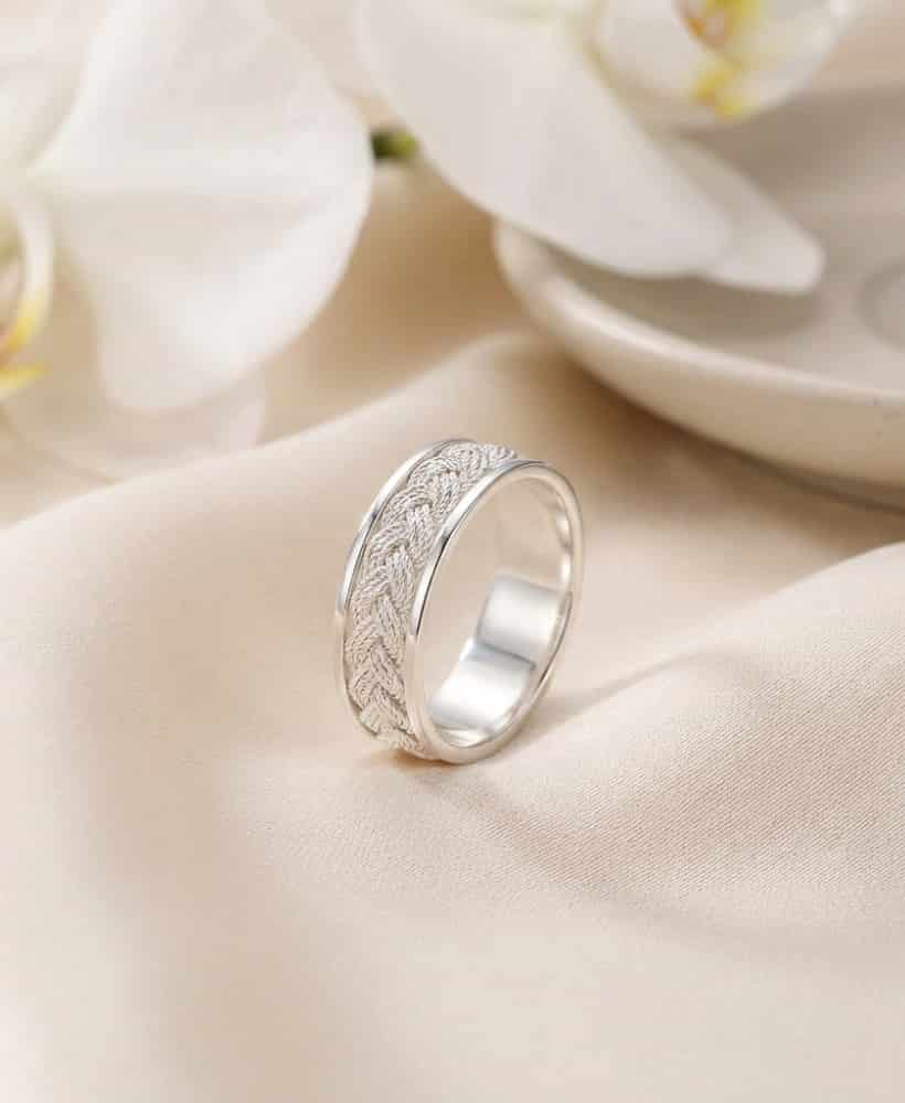 Argolla Filigrana trenza con bisel plata ley 950 - miniatura 3