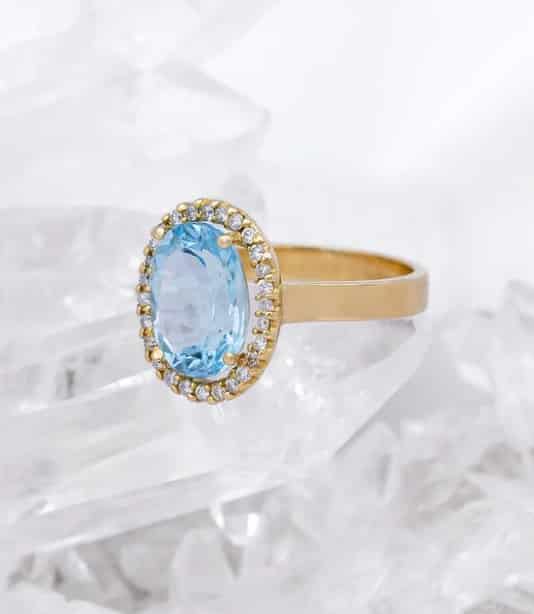 Dije Topacio Azul y Diamantes en Oro Amarillo 18K - miniatura 3