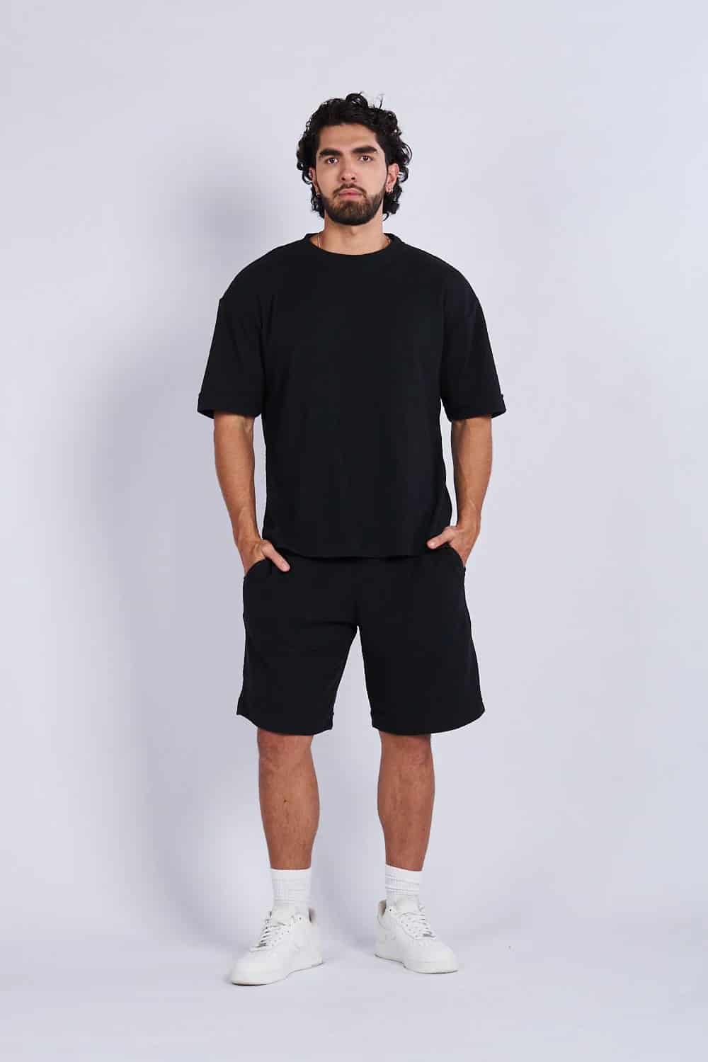 Camiseta oversize textura horizontal Negra - miniatura 4
