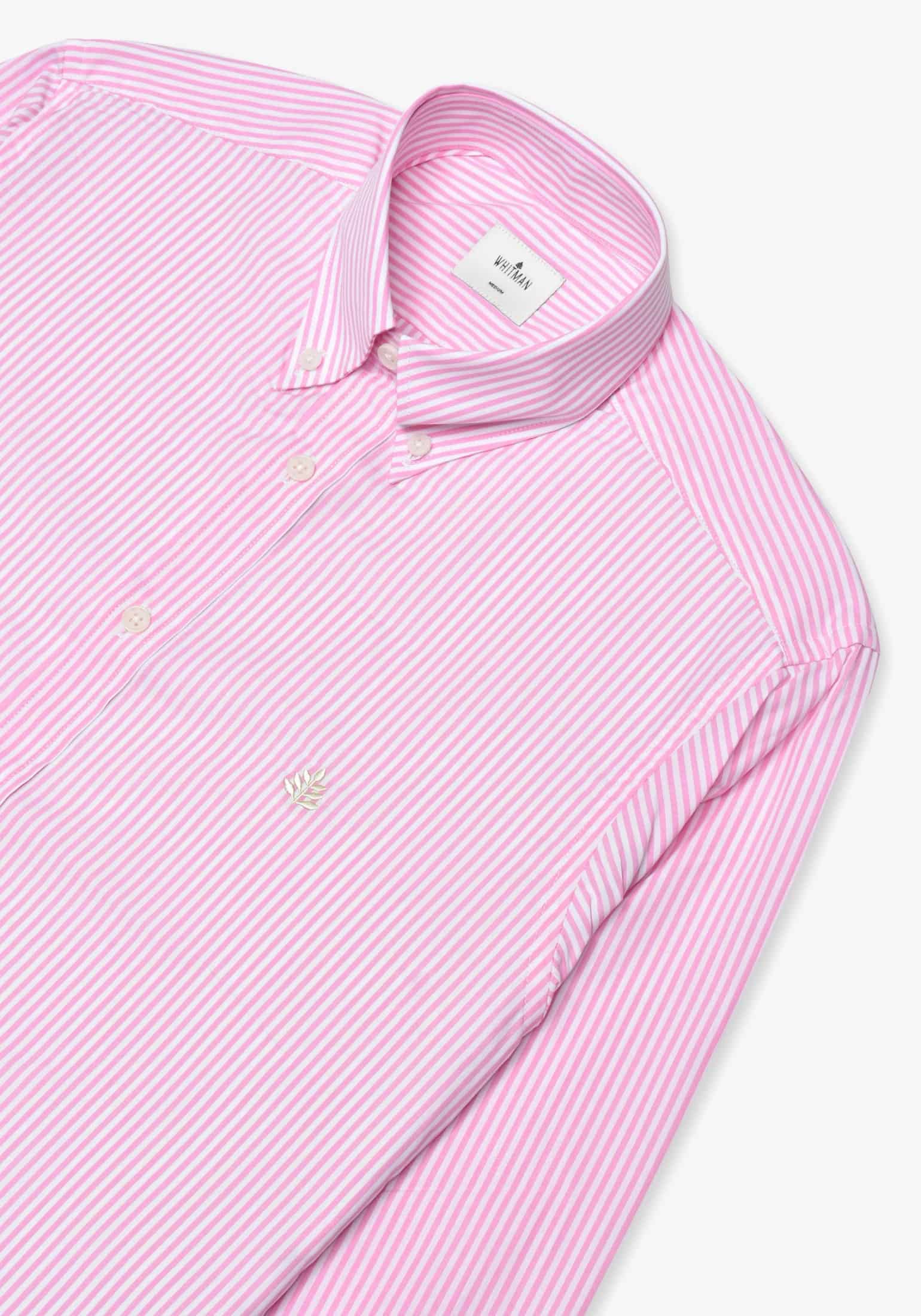 Camisa Rayas Medias Rosada - Blanco Cuello Button Down L- Mar - miniatura 2
