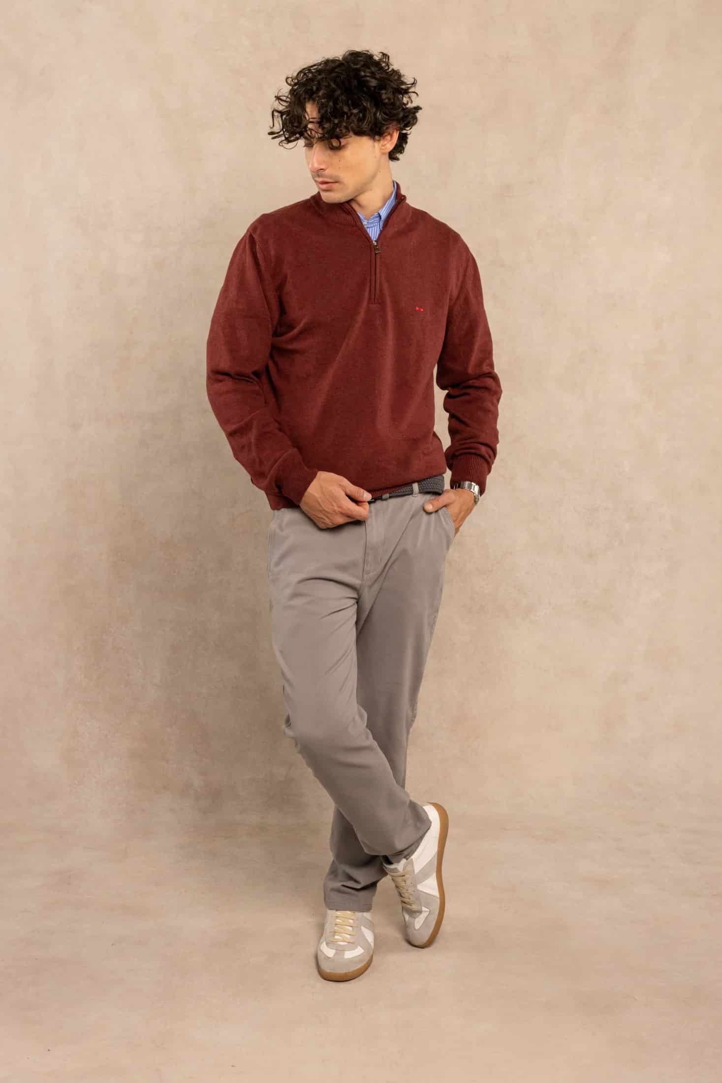 Halfzip Algodon Peinado Antiarrugas Vintage Wine - miniatura 2