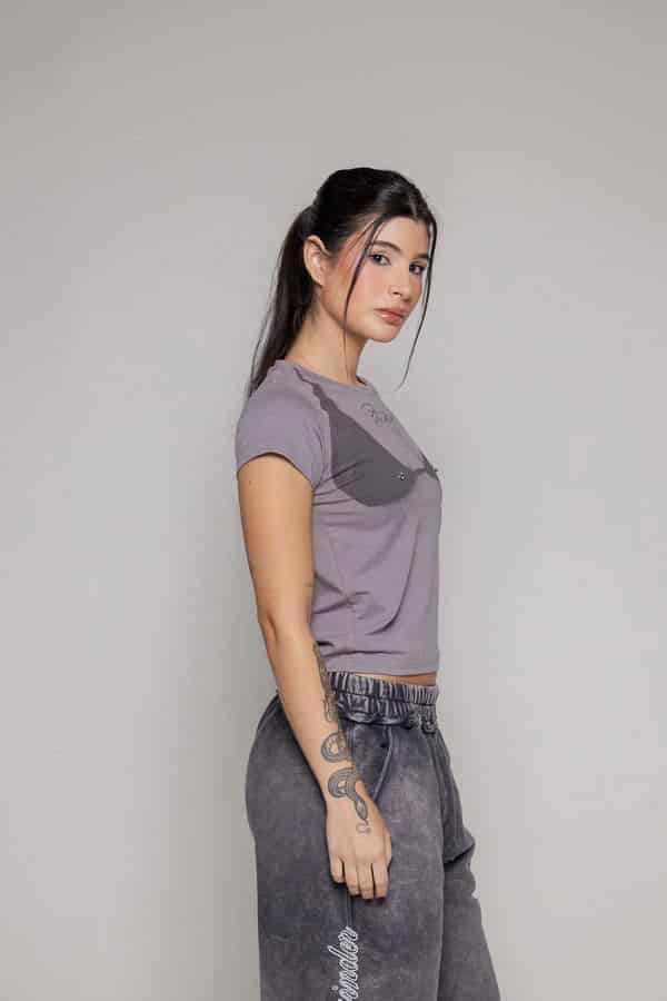 Crop T-Shirt boobs Unspeakable-Gris - miniatura 5